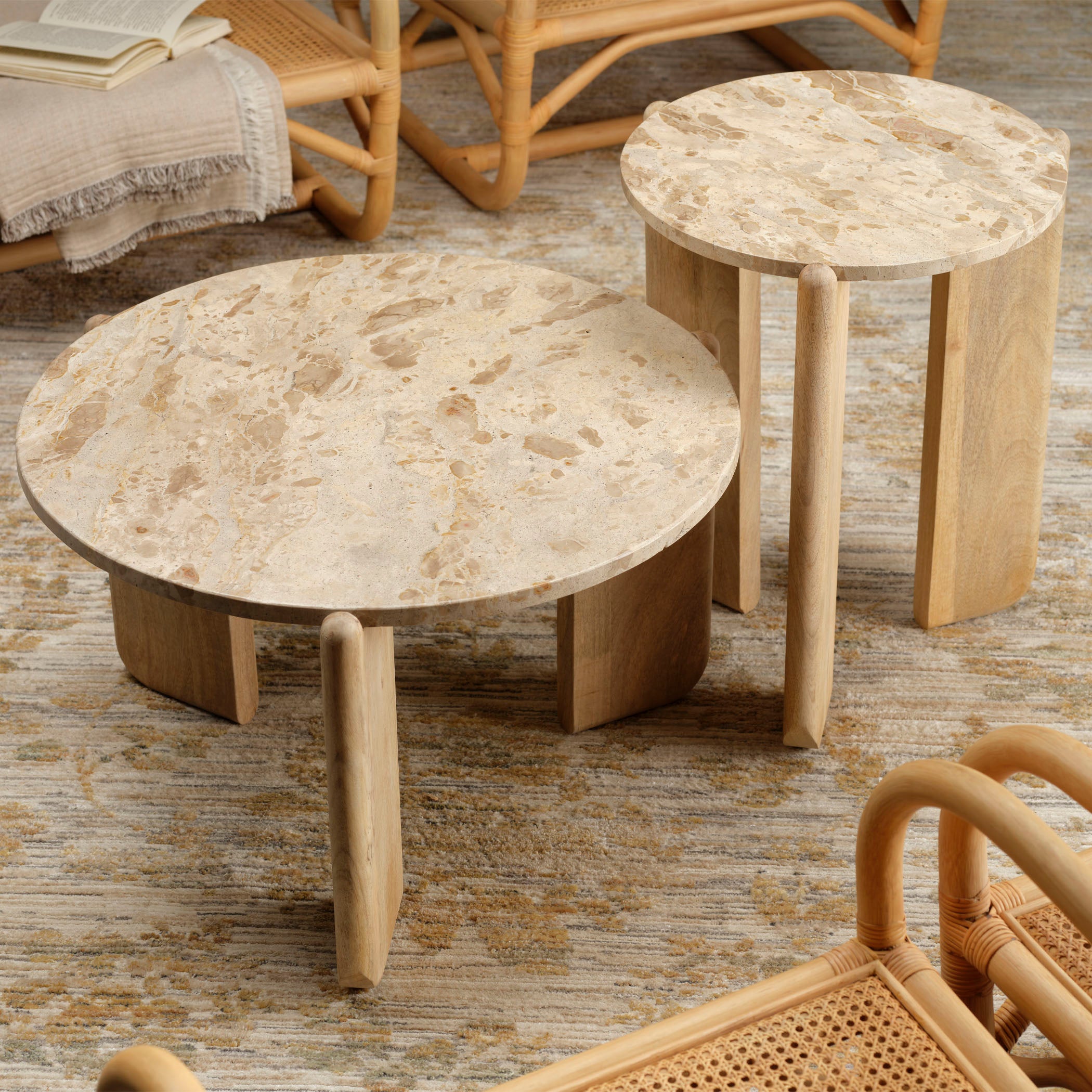 Quarry Wood and Tendua Stone Coffee Table by Jamie Young