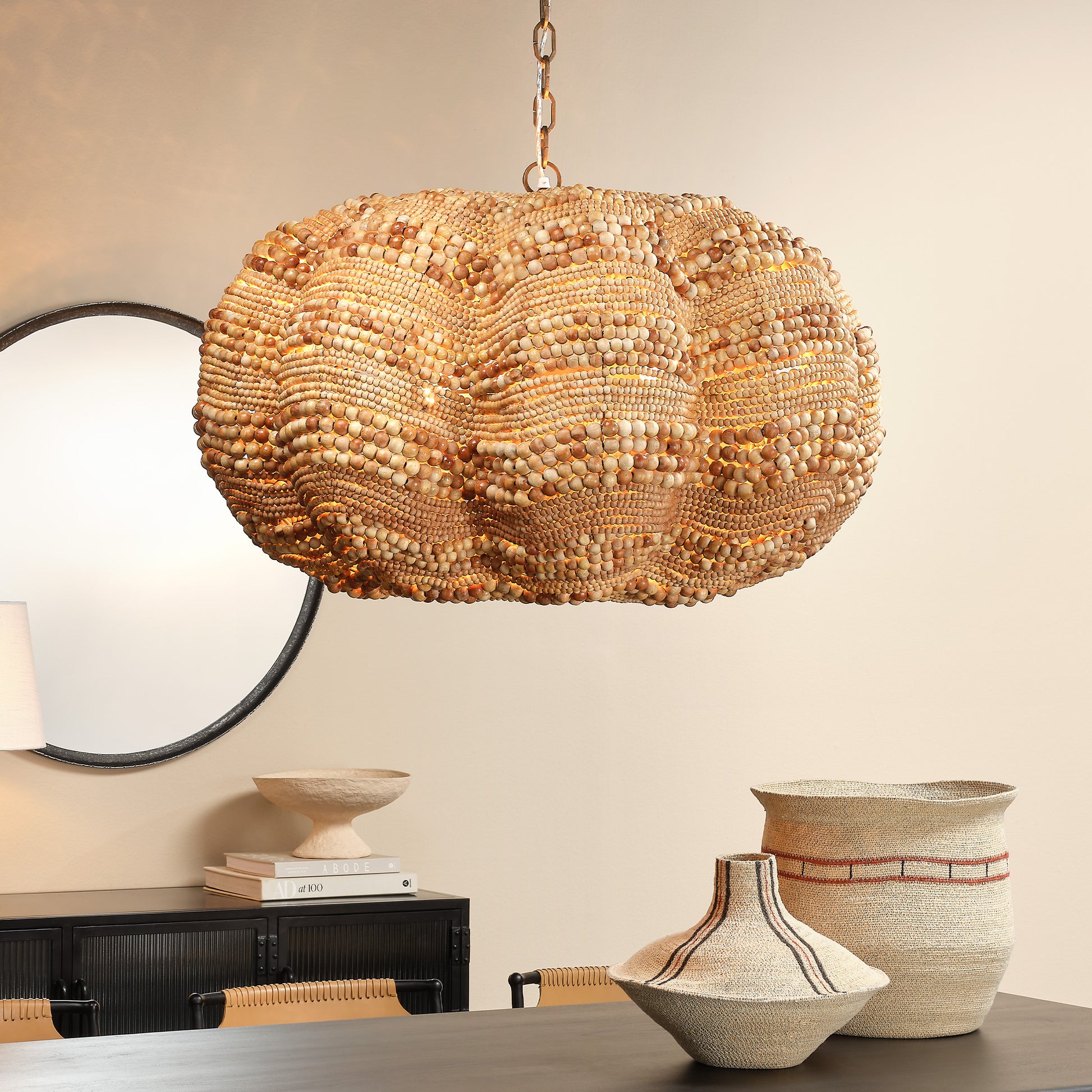 Clamshell Wood Beaded 4-Light Chandelier by Jamie Young