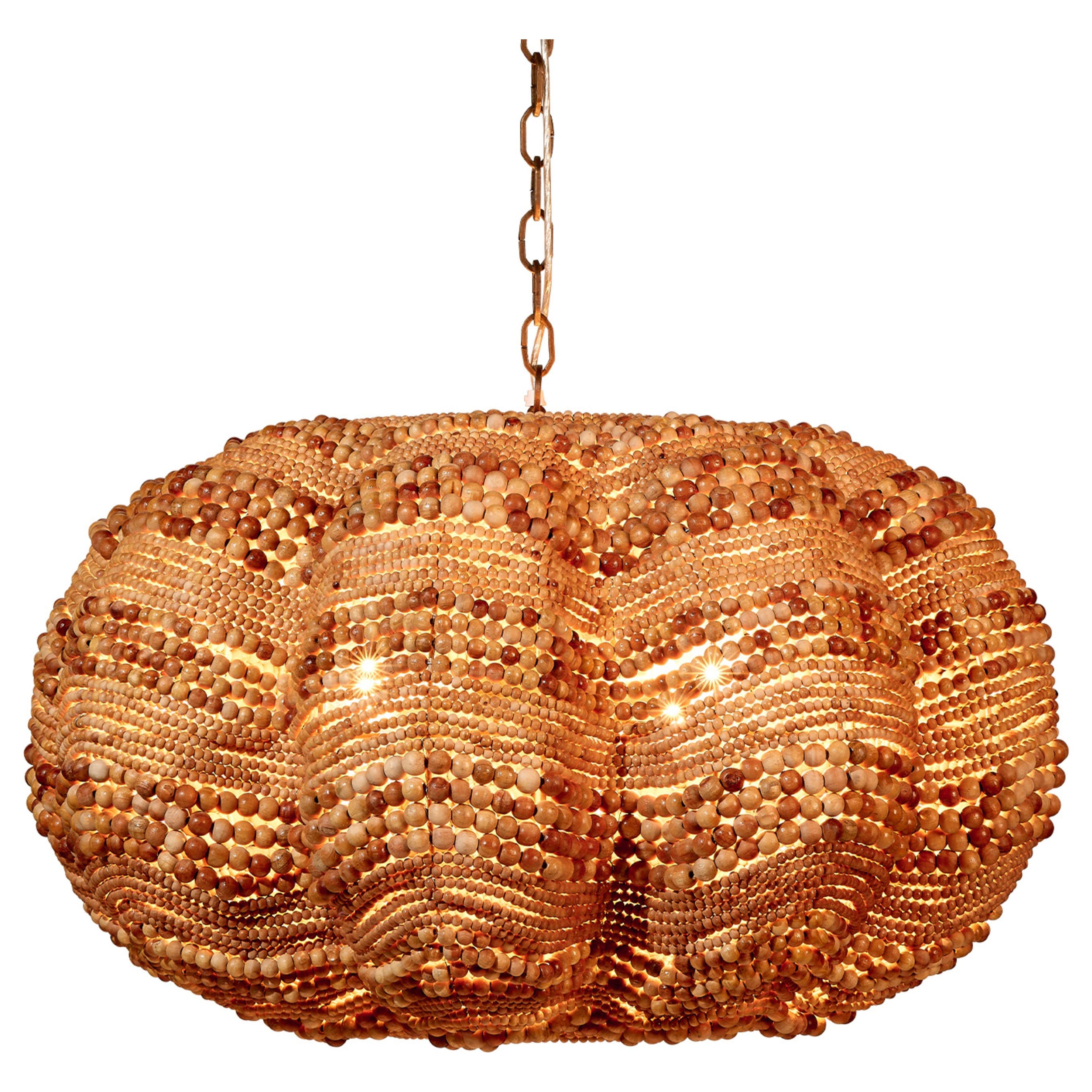 Clamshell Wood Beaded 4-Light Chandelier by Jamie Young