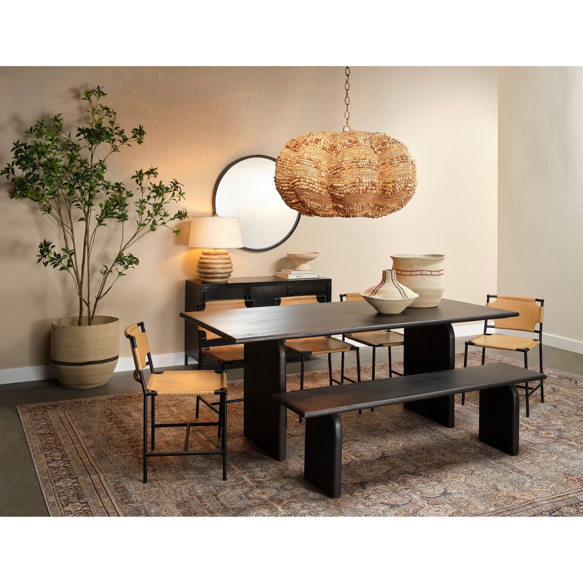 Clamshell Wood Beaded 4-Light Chandelier by Jamie Young