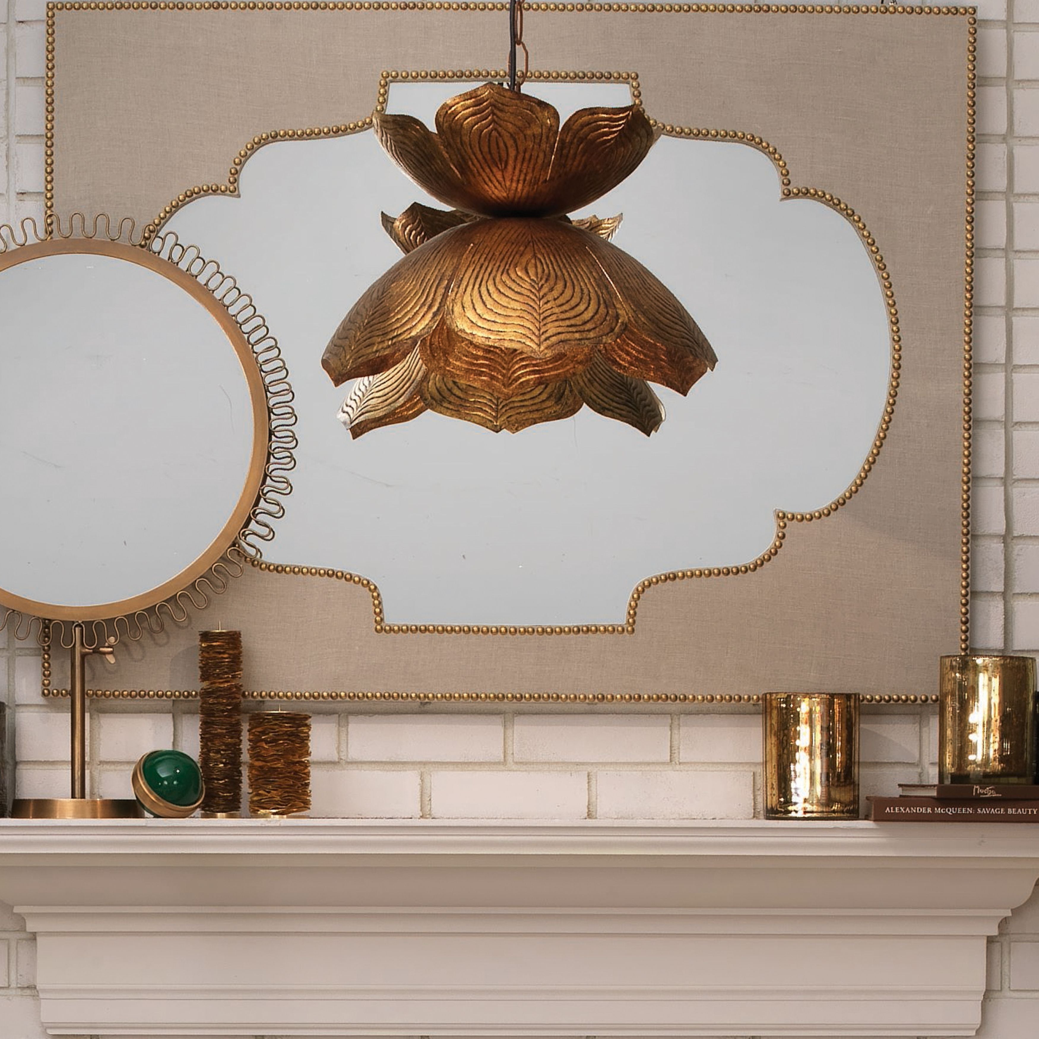 Flowering Lotus Iron Pendant, Antique Gold by Jamie Young