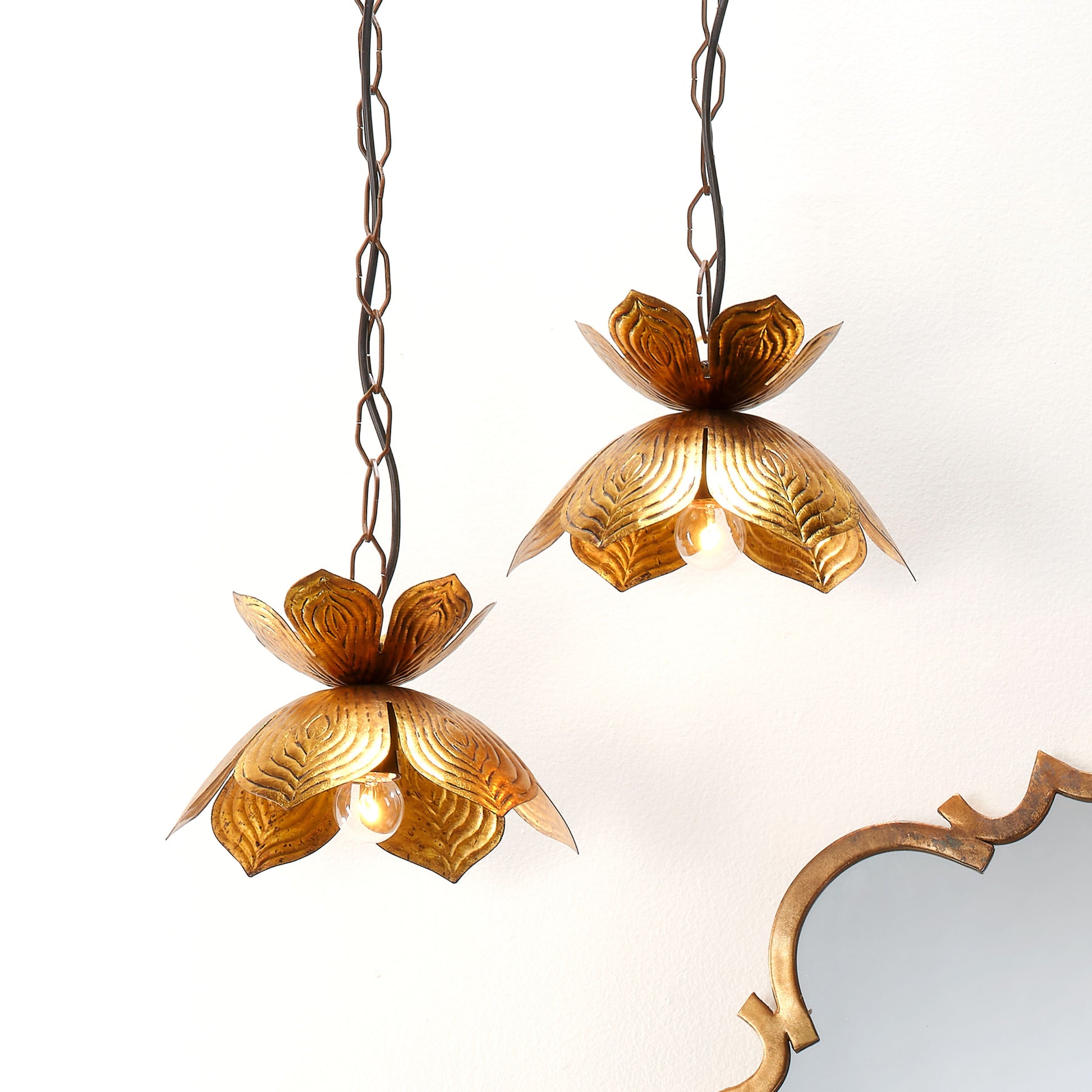 Flowering Lotus Iron Pendant, Antique Gold by Jamie Young