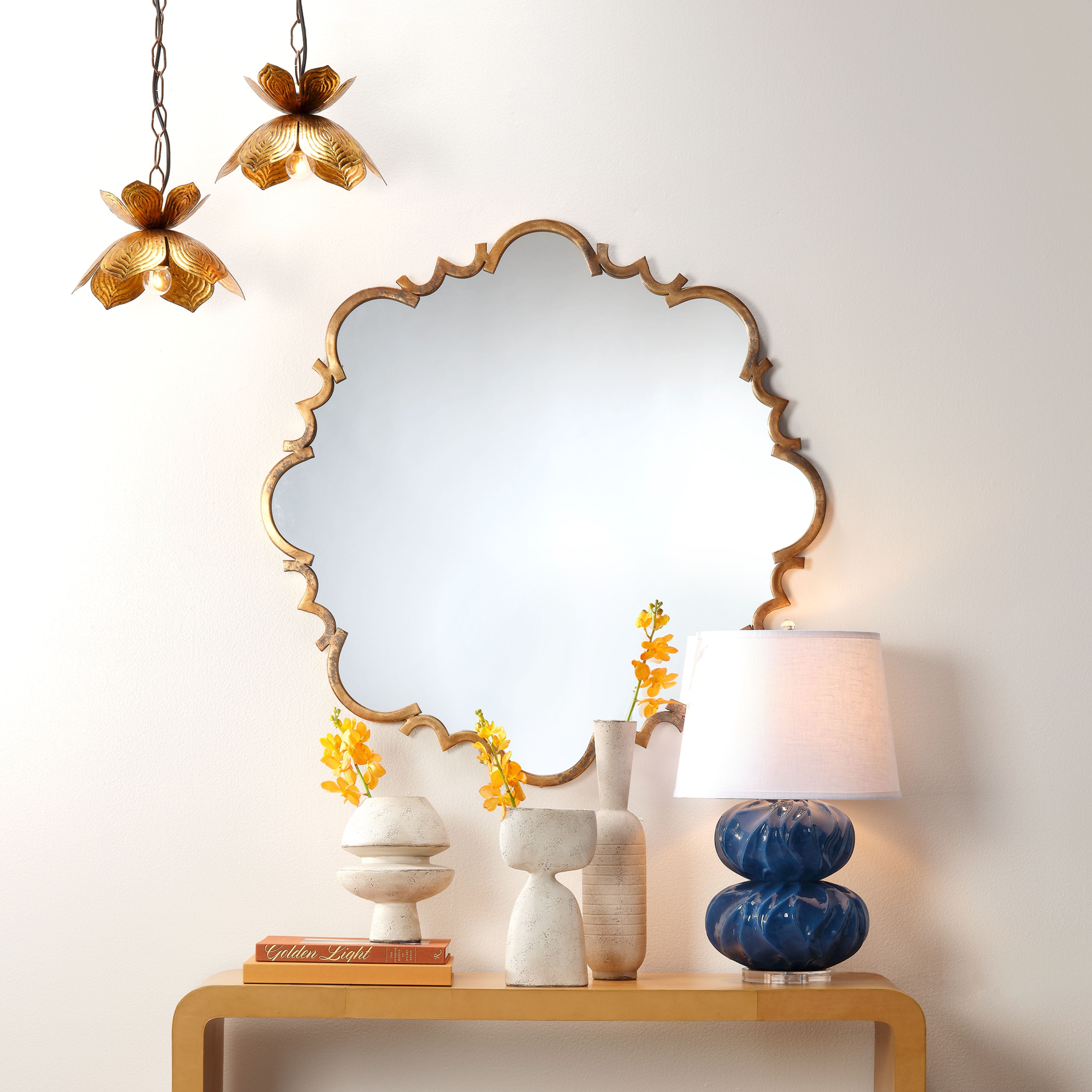 Flowering Lotus Iron Pendant, Antique Gold by Jamie Young