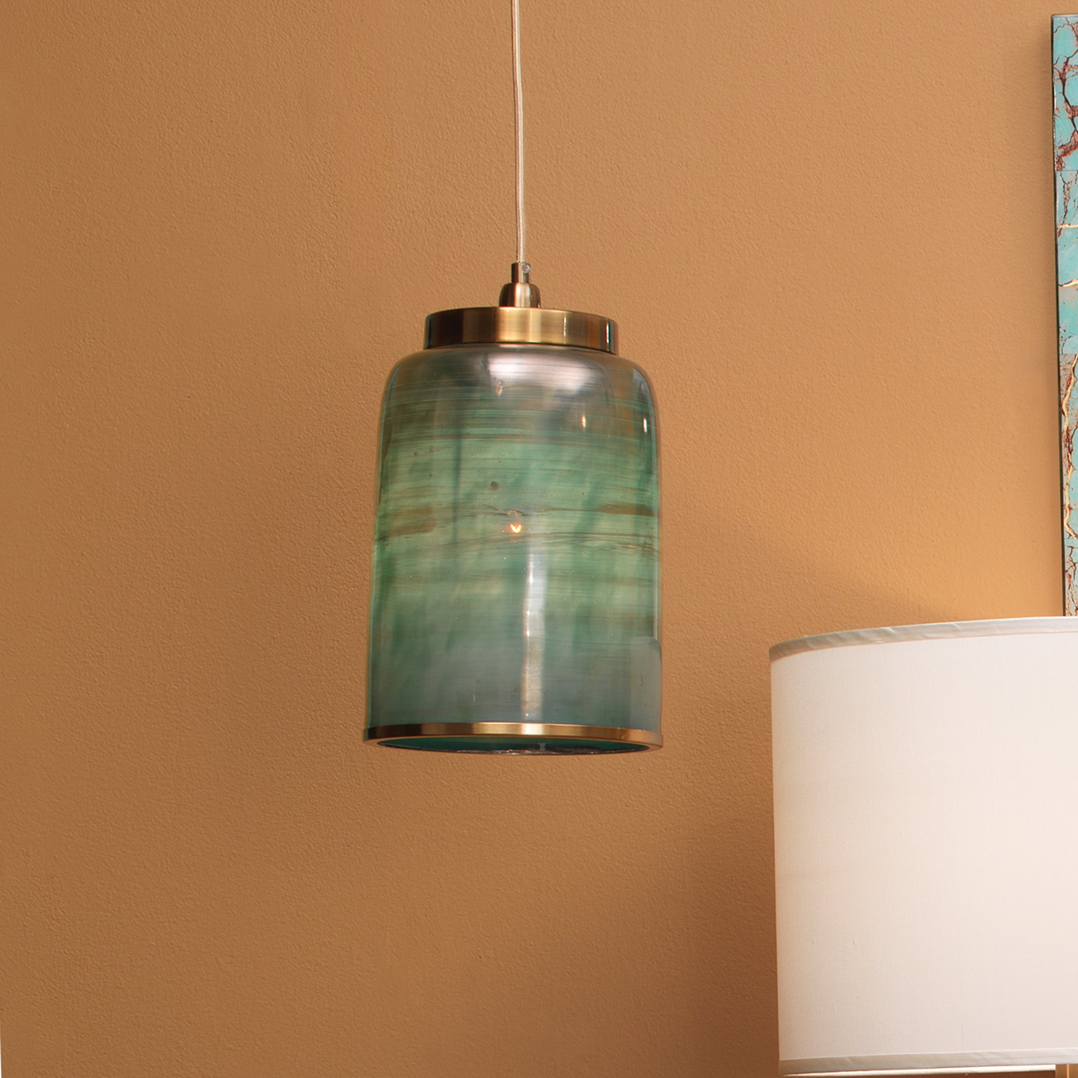 Vapor Metallic Glass 1-Light Pendant, Aqua by Jamie Young