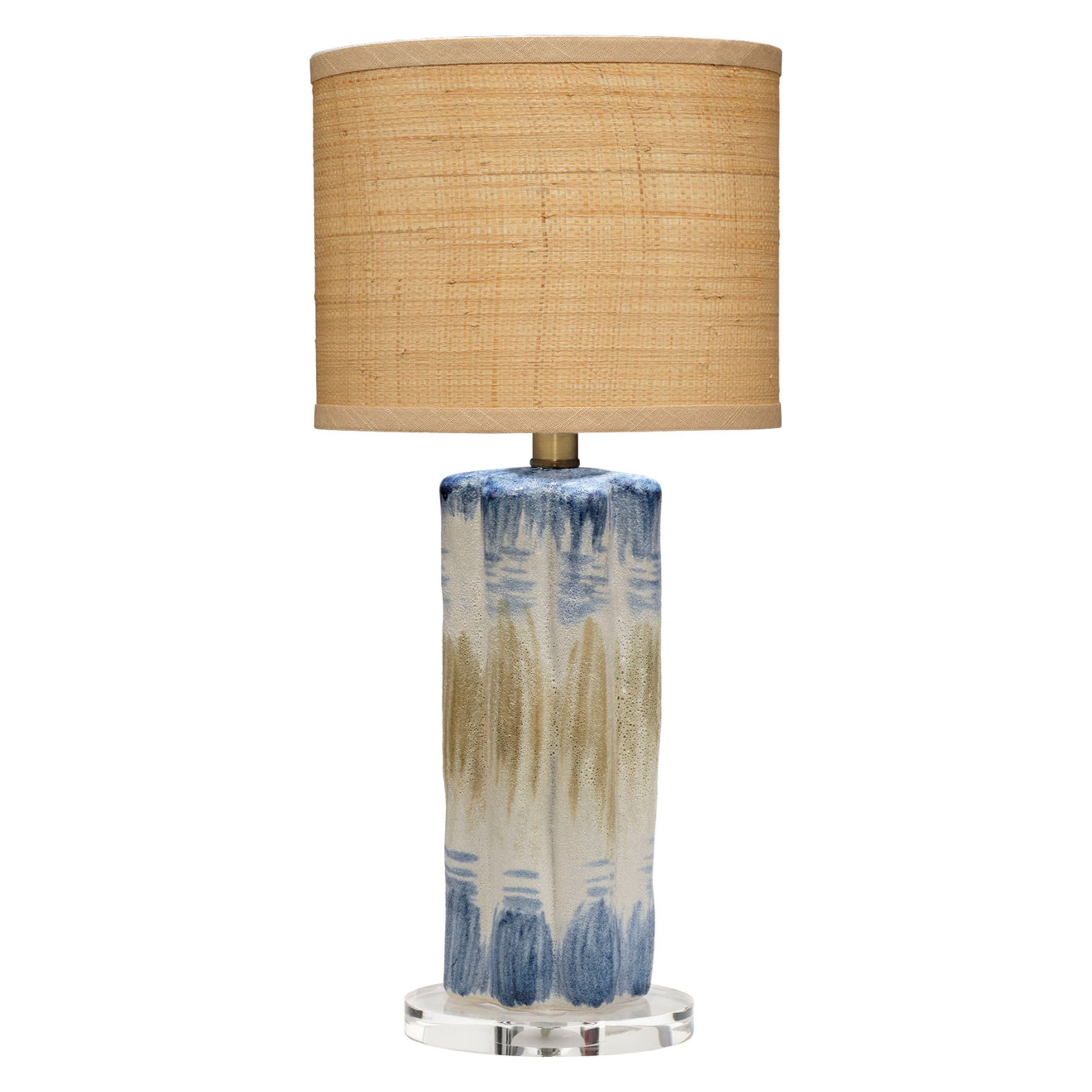 Abstract Ceramic Table Lamp with Raffia Shade by Jamie Young