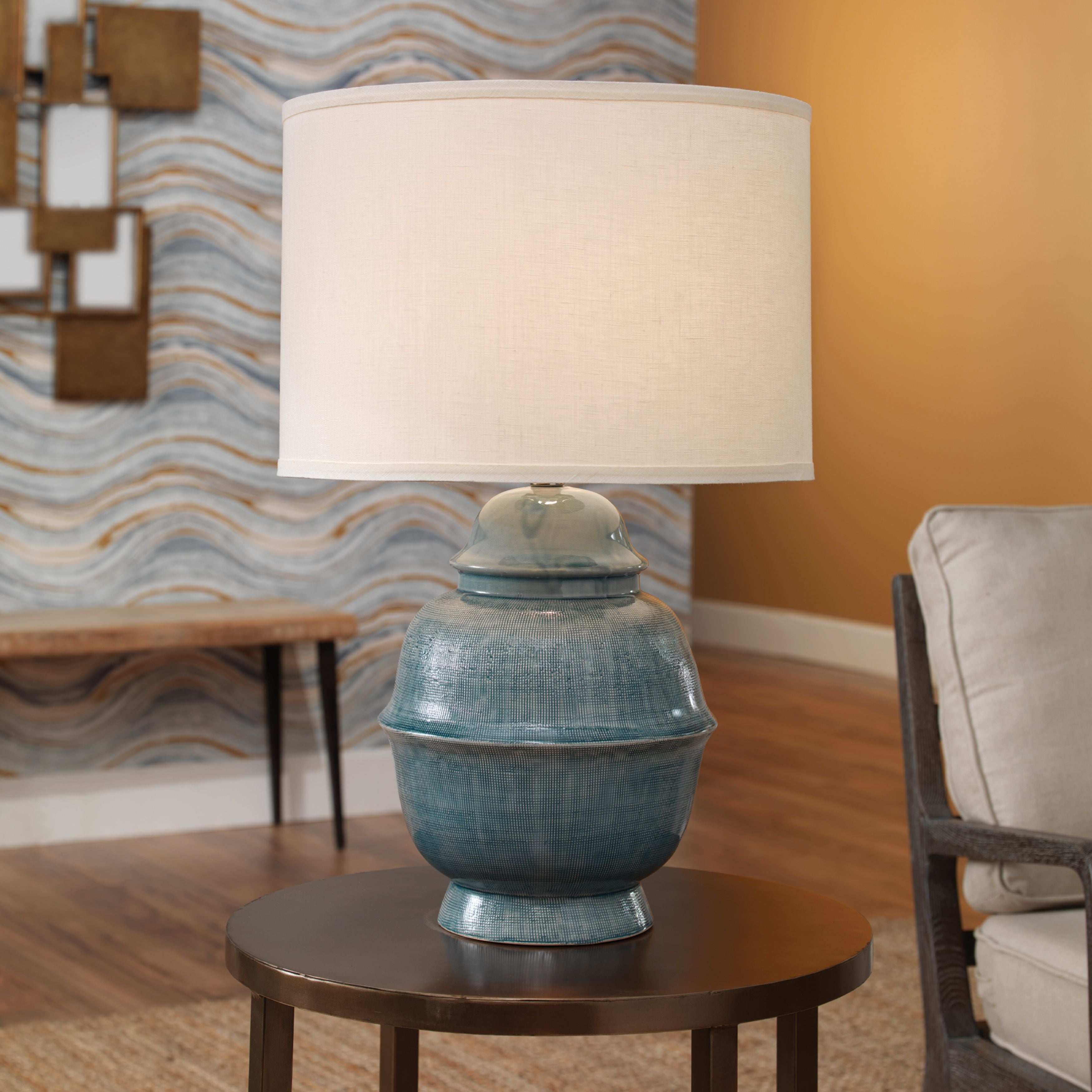 Kaya Ceramic Table Lamp with Linen Shade by Jamie Young