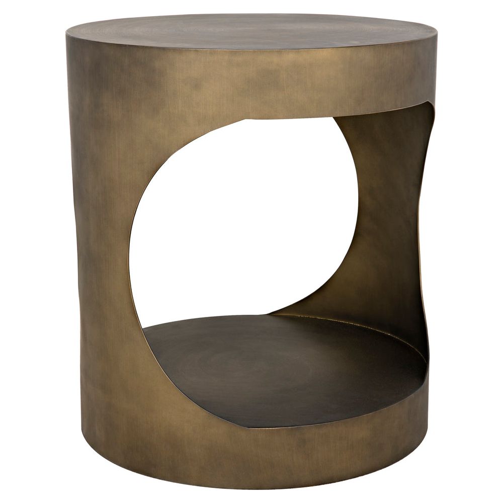 Eclipse Round Side Table, Metal with Aged Brass Finish by NOIR