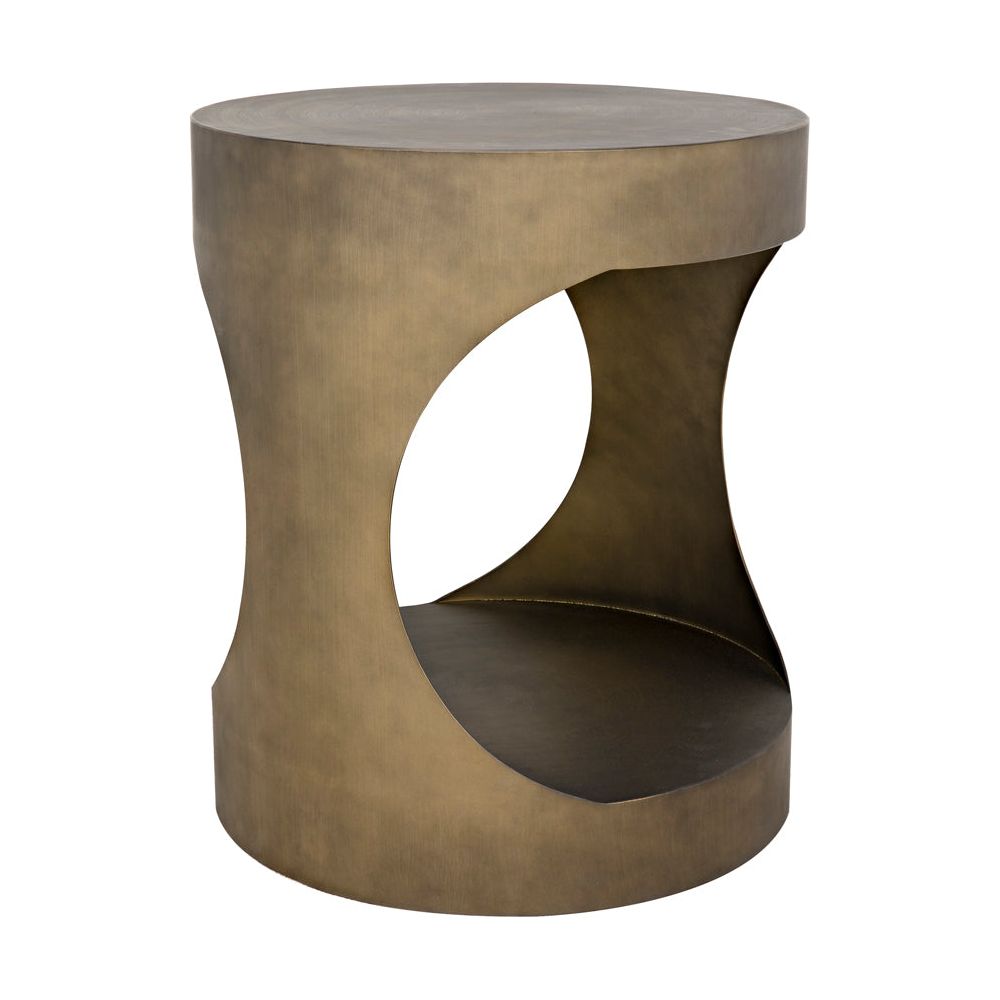 Eclipse Round Side Table, Metal with Aged Brass Finish by NOIR