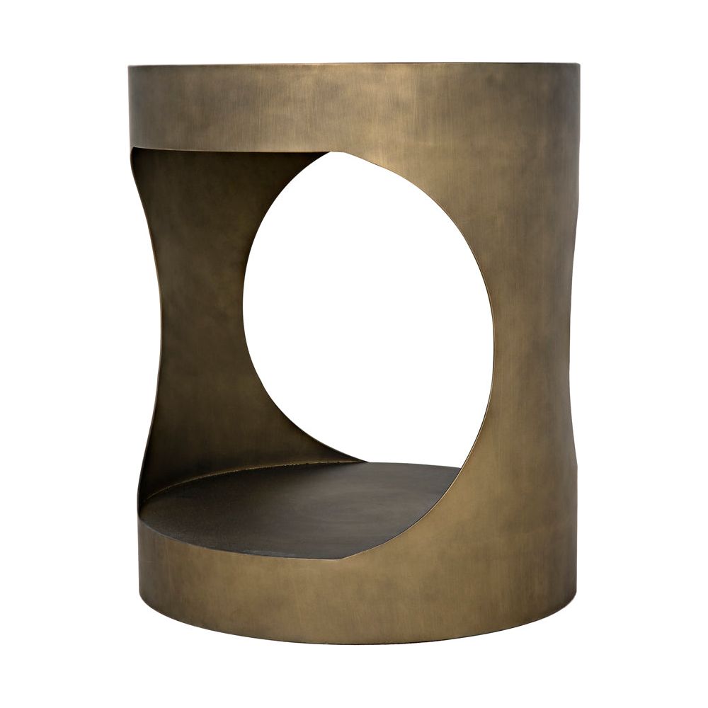 Eclipse Round Side Table, Metal with Aged Brass Finish by NOIR