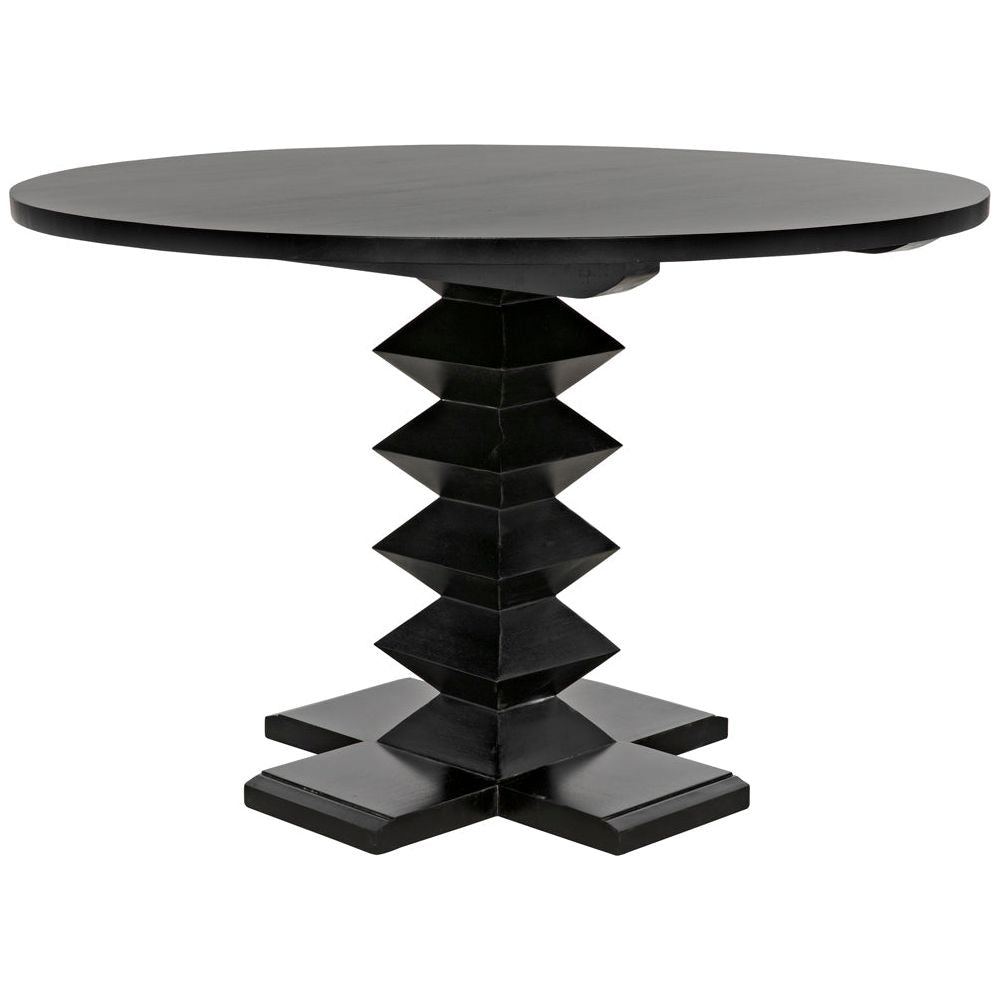 Zig-Zag Dining Table, 48" Diameter, Hand Rubbed Black by NOIR