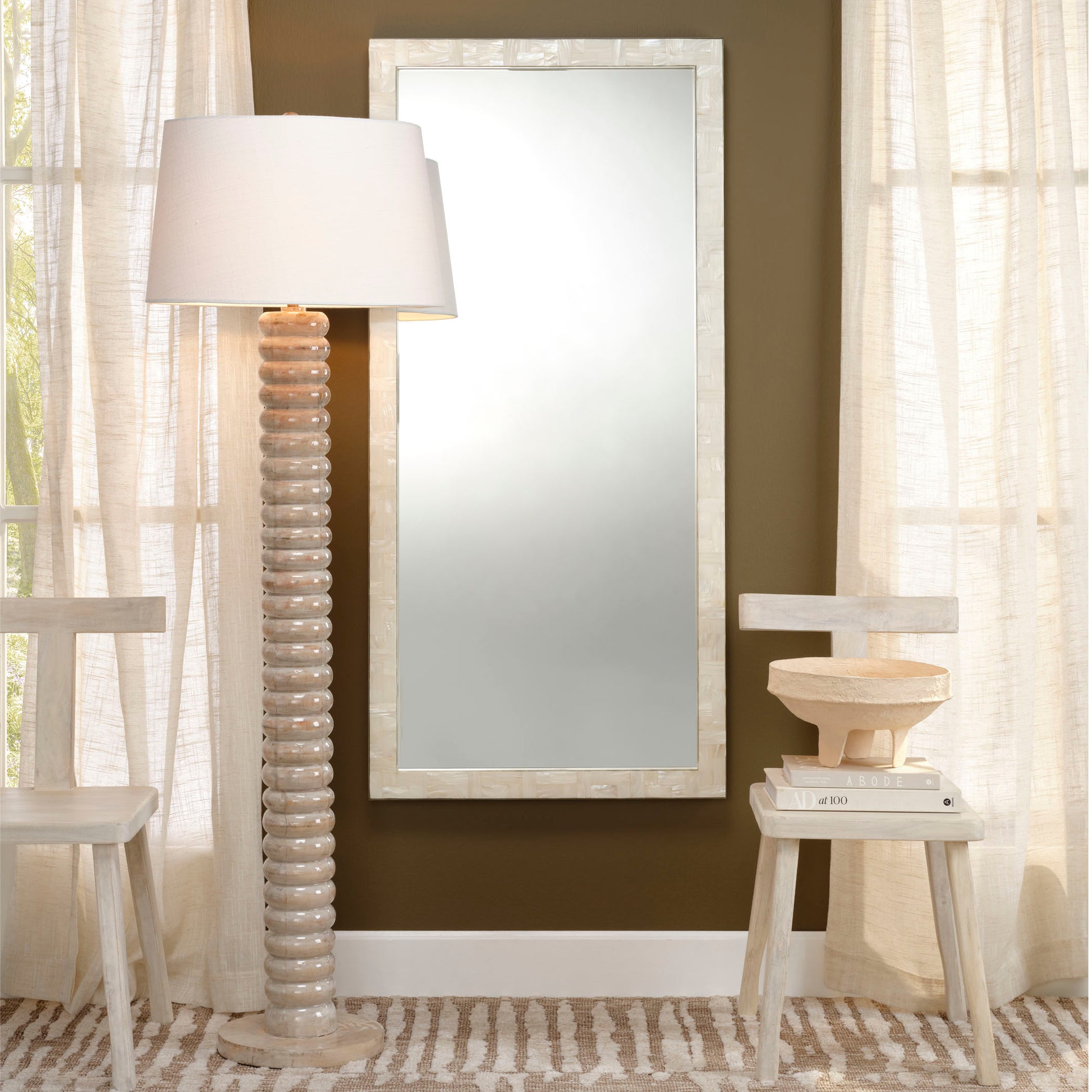 Abacus Mango Wood 1-Light Floor Lamp with Polyester Linen Shade by Jamie Young