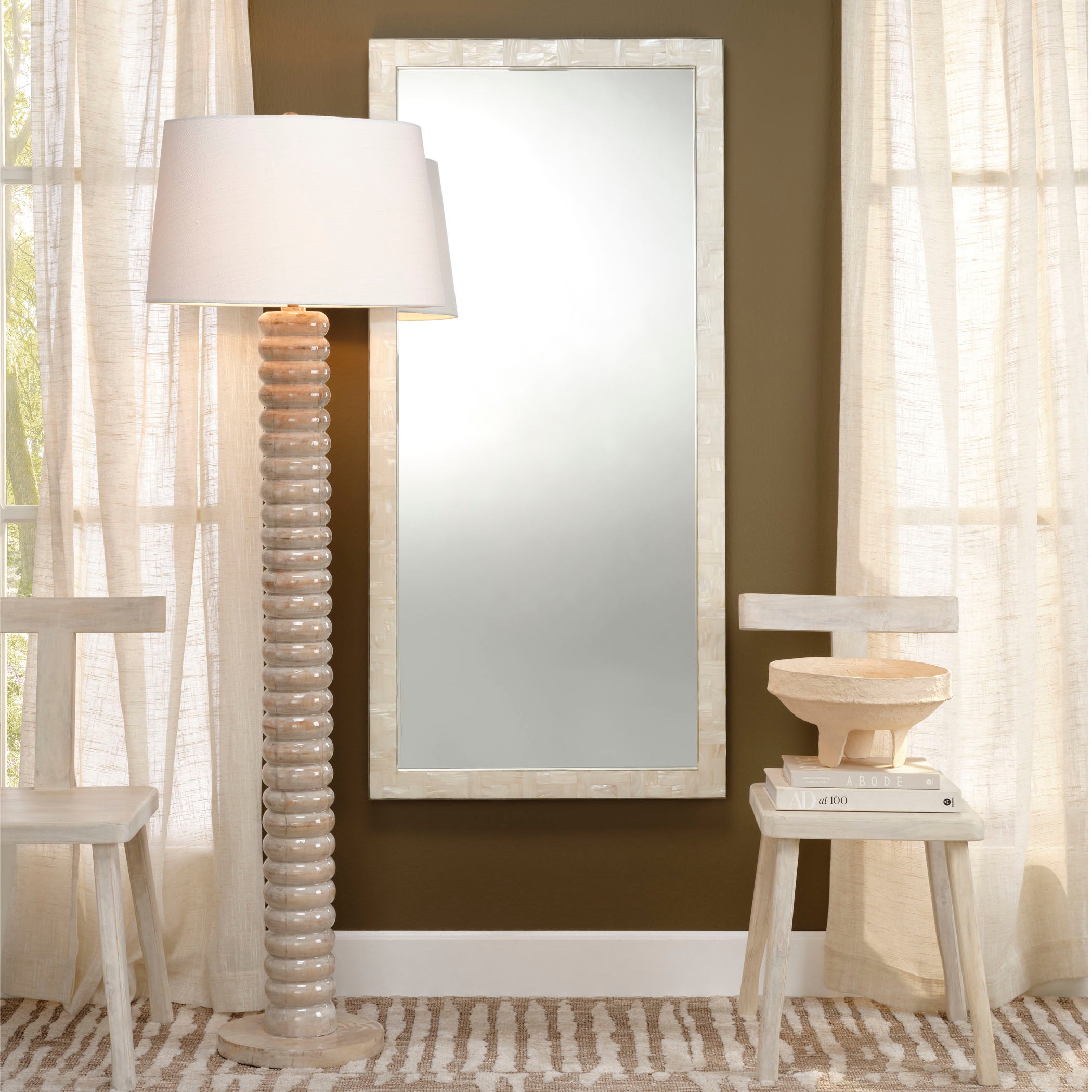 Abacus Mango Wood 1-Light Floor Lamp with Polyester Linen Shade by Jamie Young