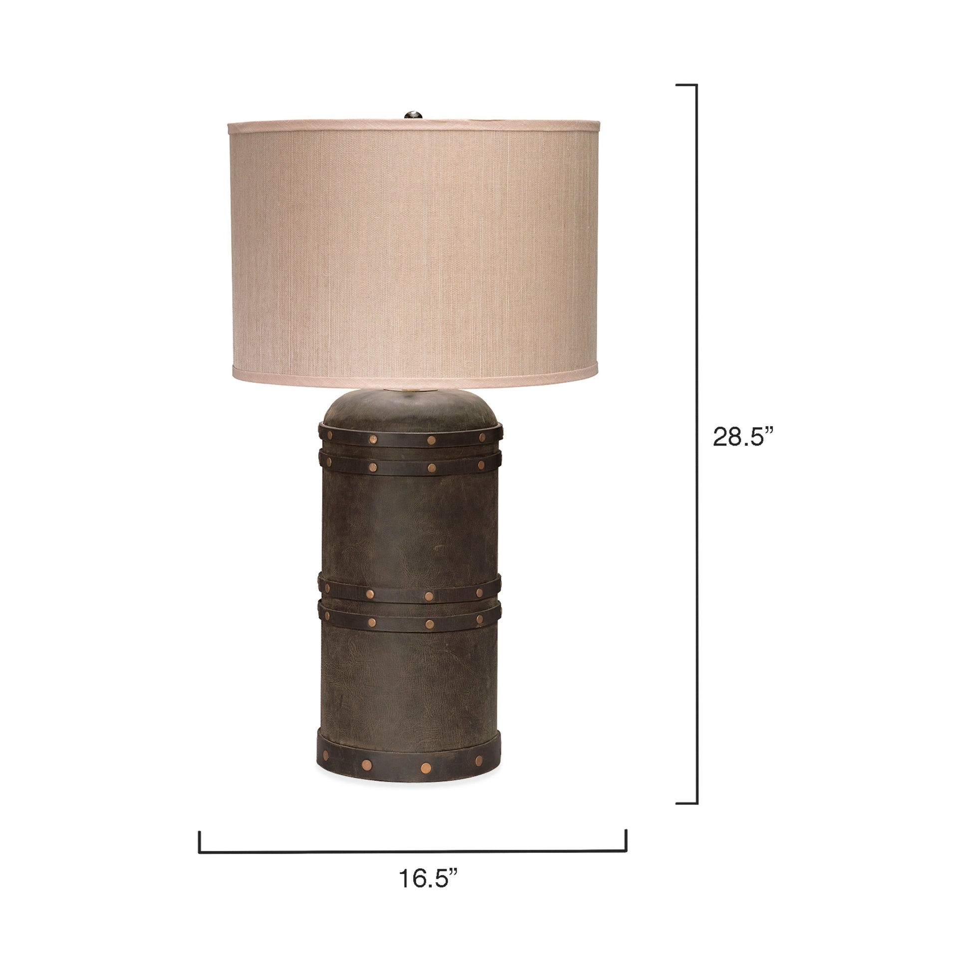Barrell Leather Table Lamp with Elephant Hemp Shade by Jamie Young