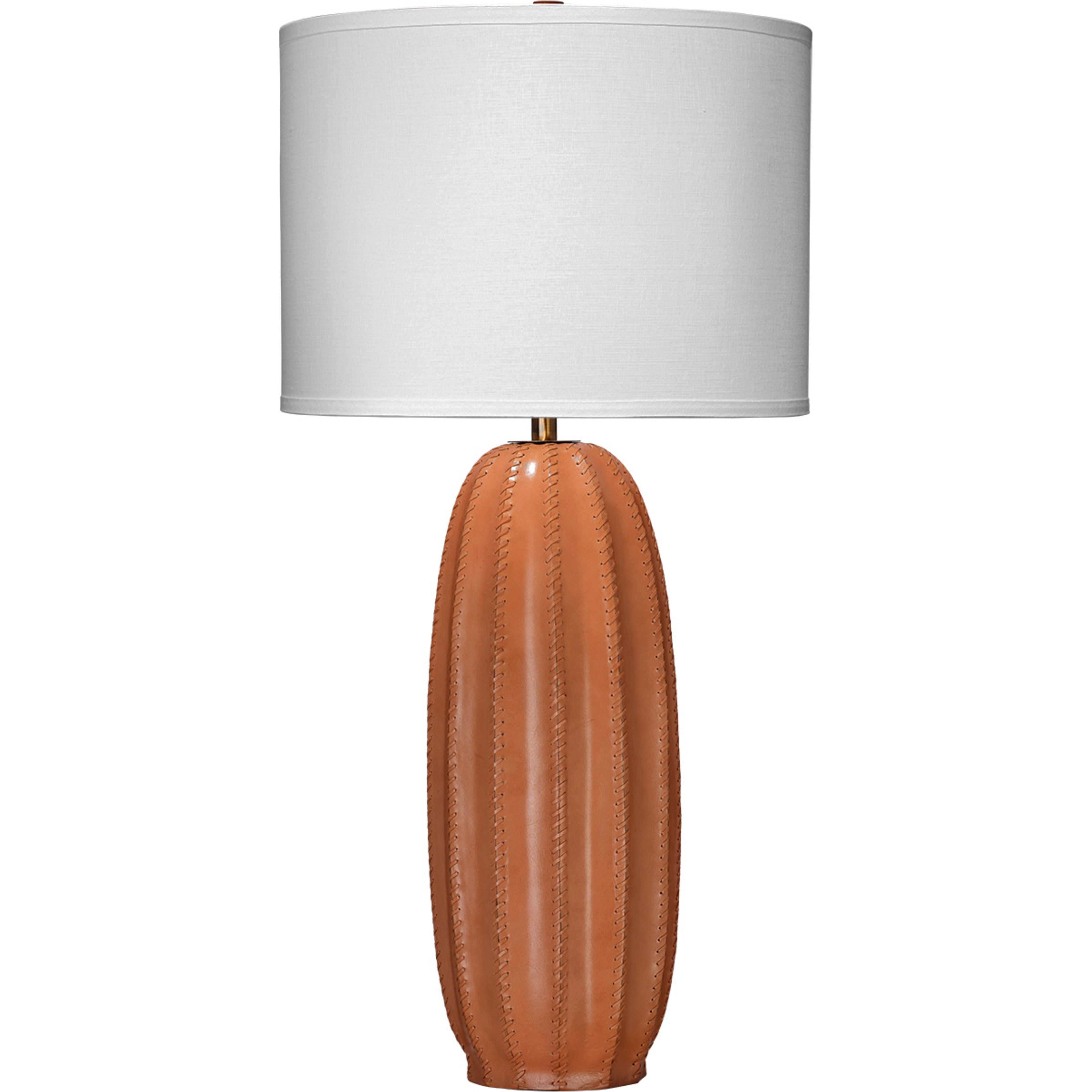 Beckham Leather Table Lamp with Linen Shade, Tan by Jamie Young