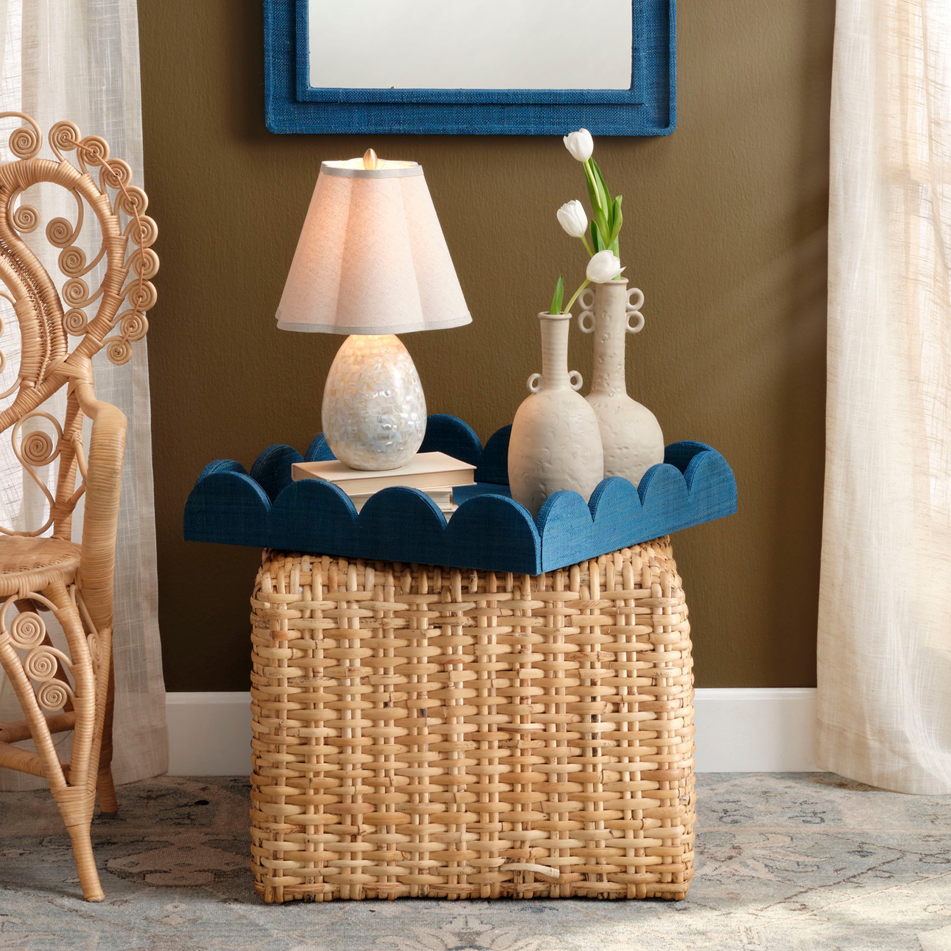 Capsule Mother of Pearl Table Lamp with Linen Shade by Jamie Young