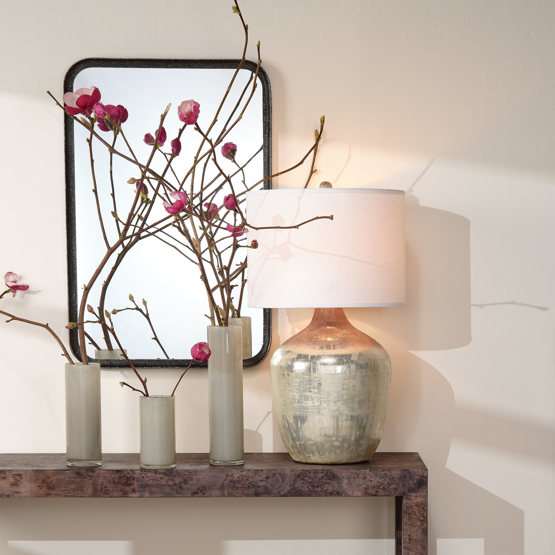 Damsle Glass Table Lamp with Linen Shade, Silver by Jamie Young