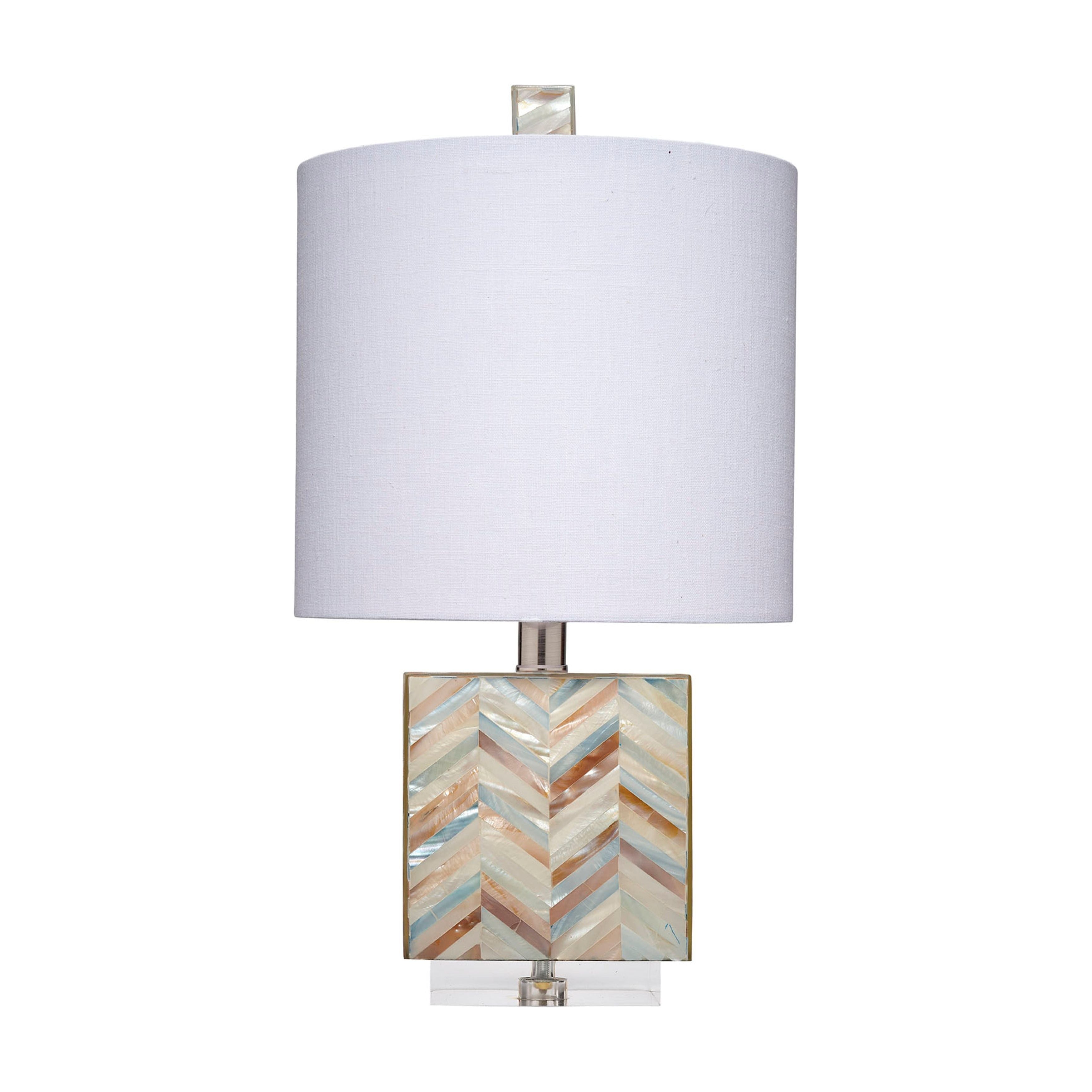 Garbo Mother of Pearl Table Lamp with Linen Shade Mixed Blue by Jamie Young