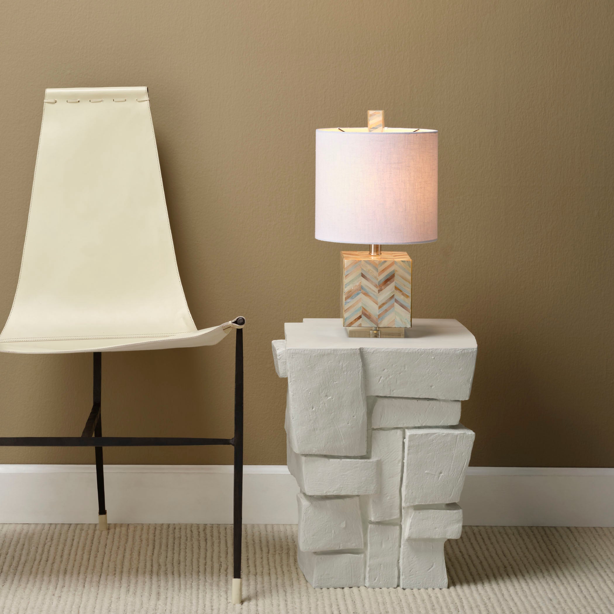 Garbo Mother of Pearl Table Lamp with Linen Shade by Jamie Young