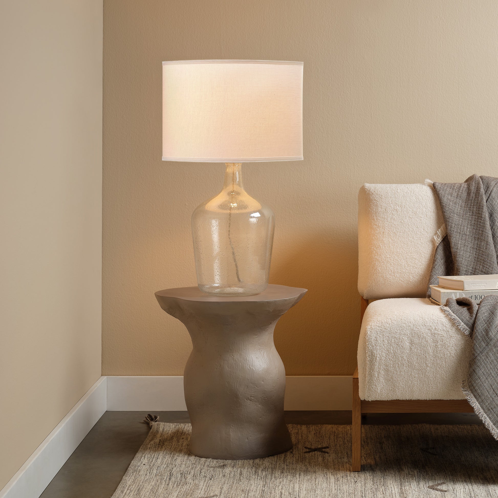 Plum Jar Glass Table Lamp with Linen Shade, Clear by Jamie Young