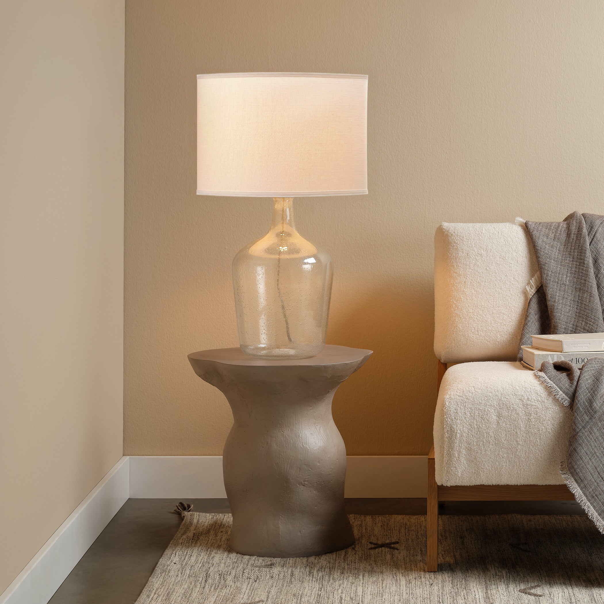 Plum Jar Glass Table Lamp with Linen Shade, Clear by Jamie Young