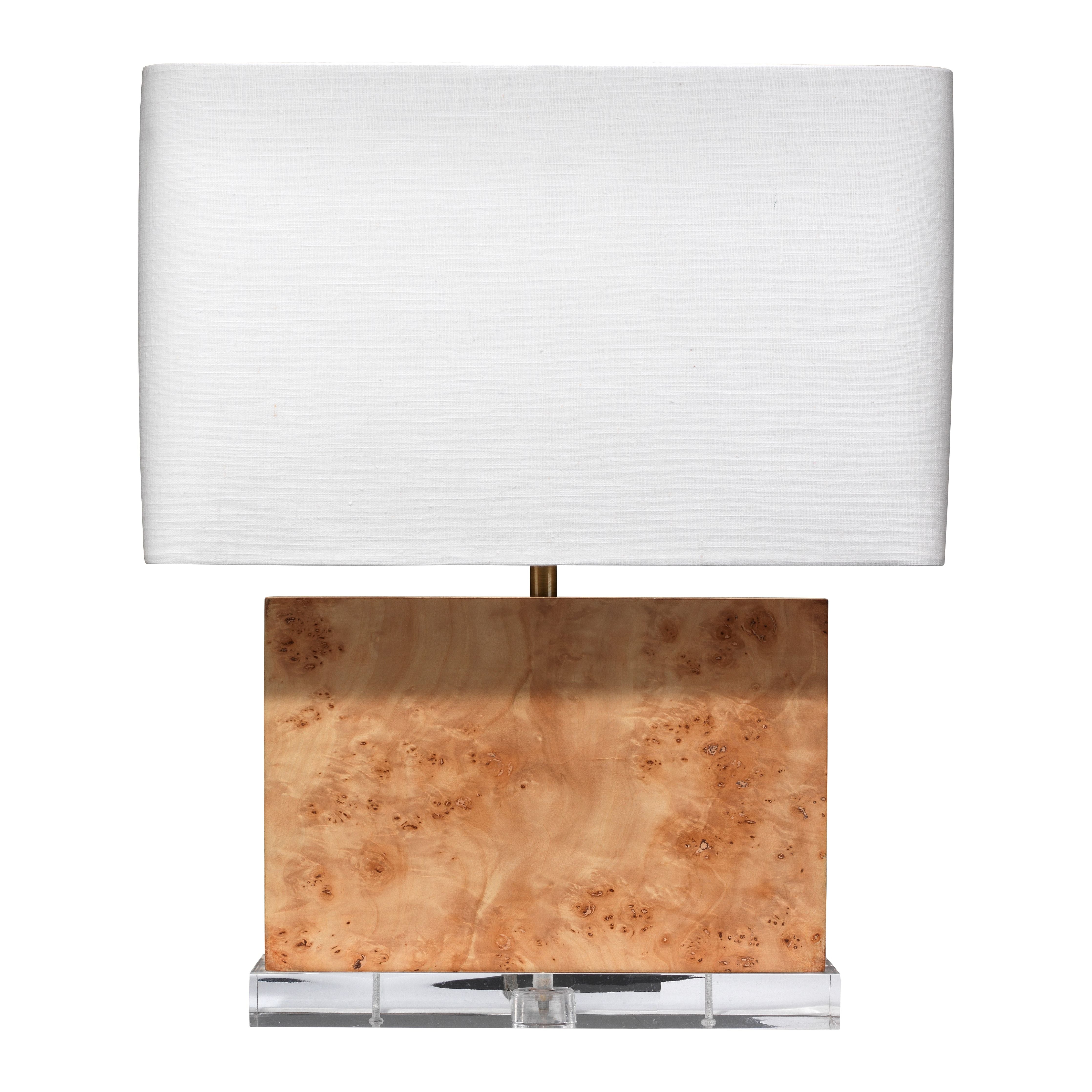 Parallel Burl Wood Table Lamp with Linen Shade by Jamie Young