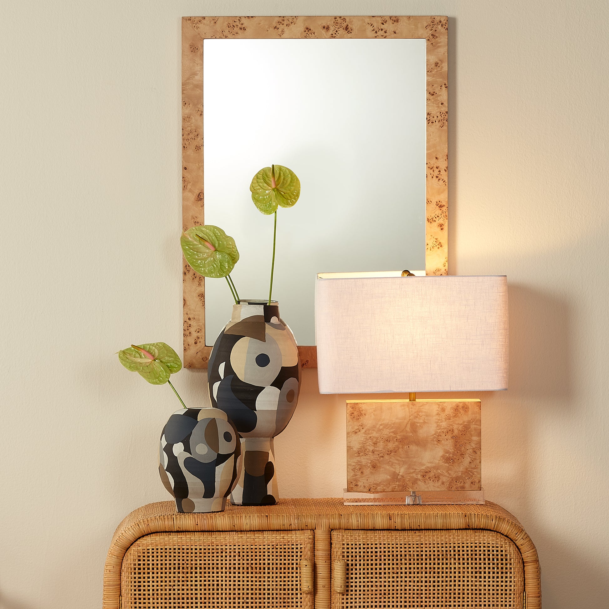 Parallel Burl Wood Table Lamp with Linen Shade by Jamie Young