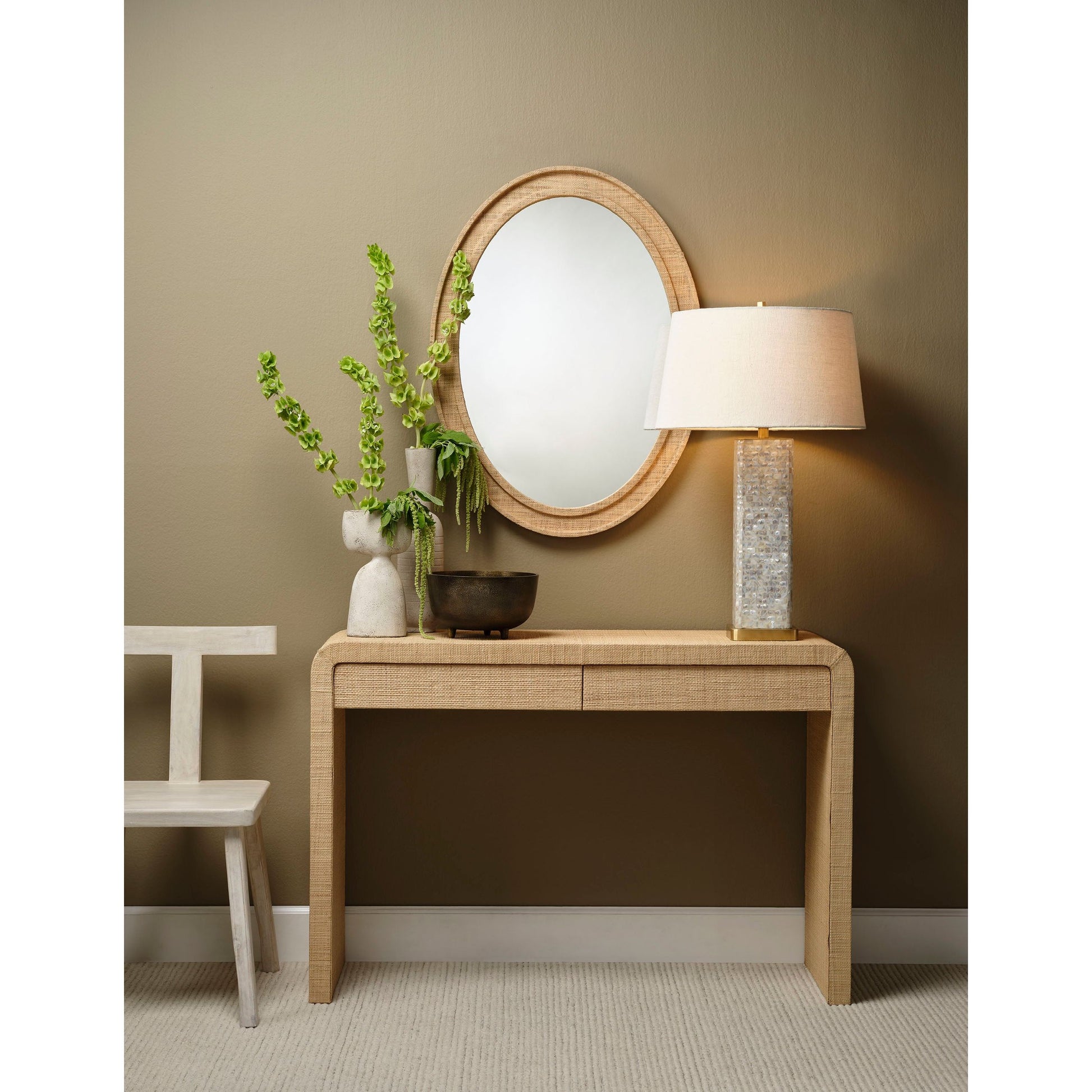 Preston Mother of Pearl Table Lamp with Linen Shade by Jamie Young