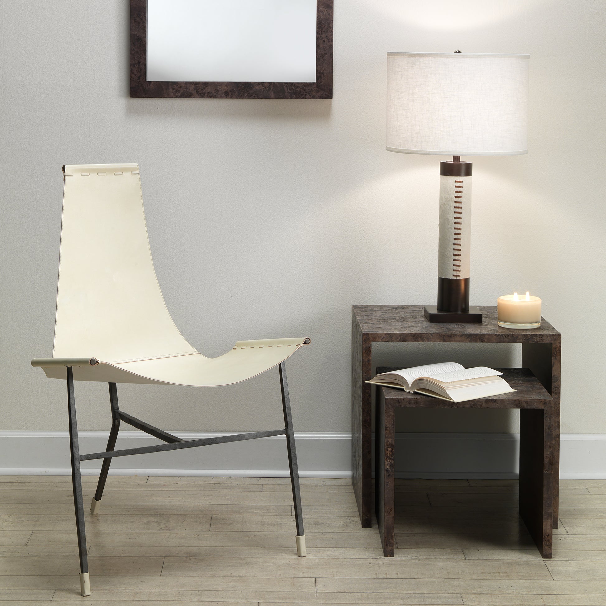 Sheridan Ox Hide Table Lamp with Linen Shade by Jamie Young