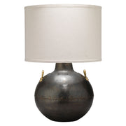 Two Handled Kettle Steel Table Lamp with Burlap Shade by Jamie Young