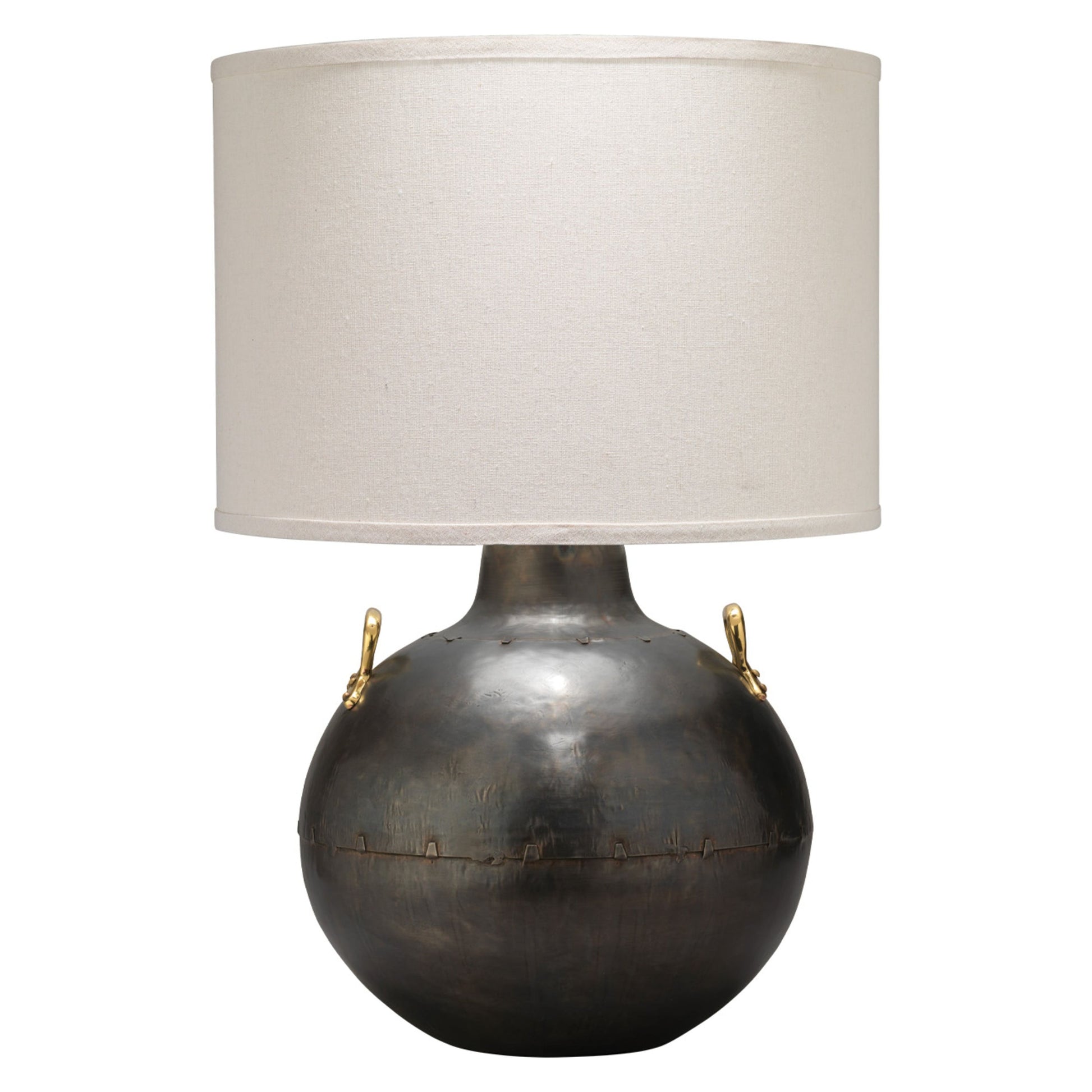 Two Handled Kettle Steel Table Lamp with Burlap Shade by Jamie Young