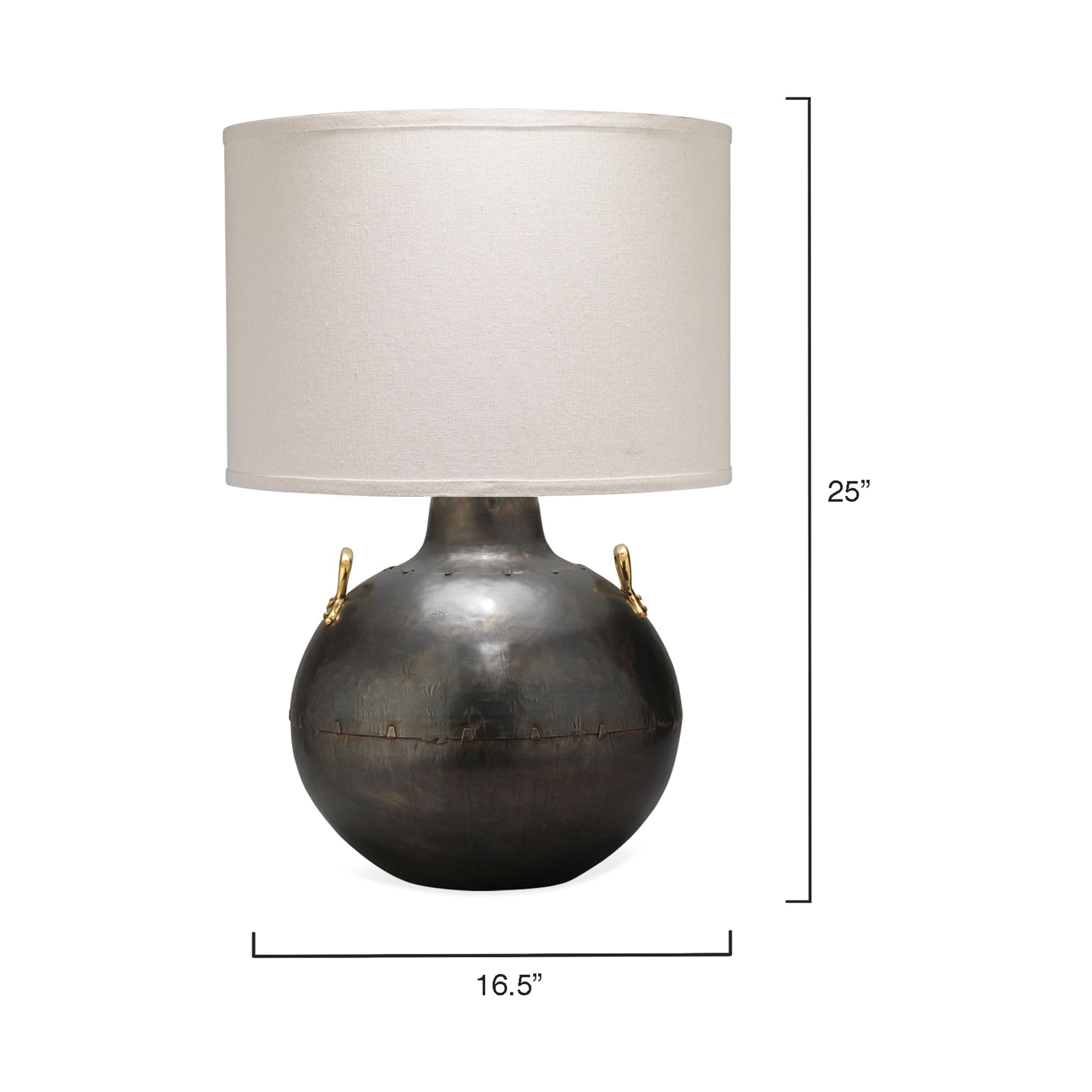 Two Handled Kettle Steel Table Lamp with Burlap Shade by Jamie Young