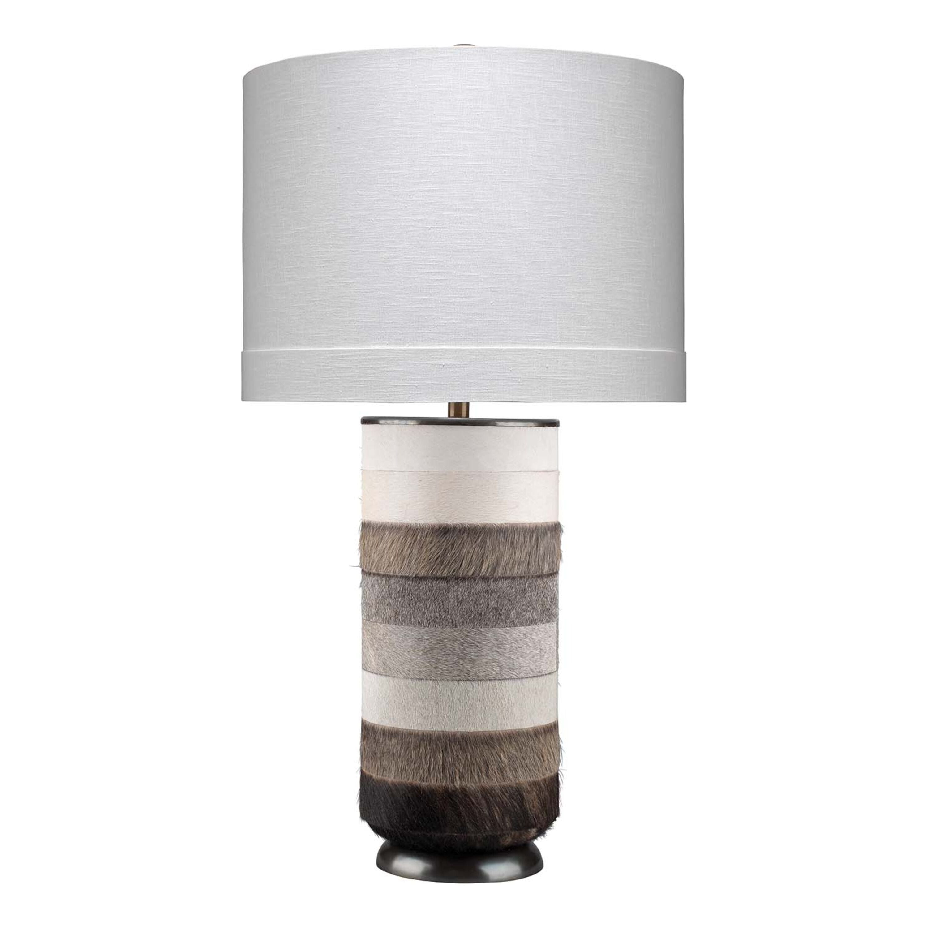 Winslow Hide Table Lamp with Linen Shade, Grey and White by Jamie Young
