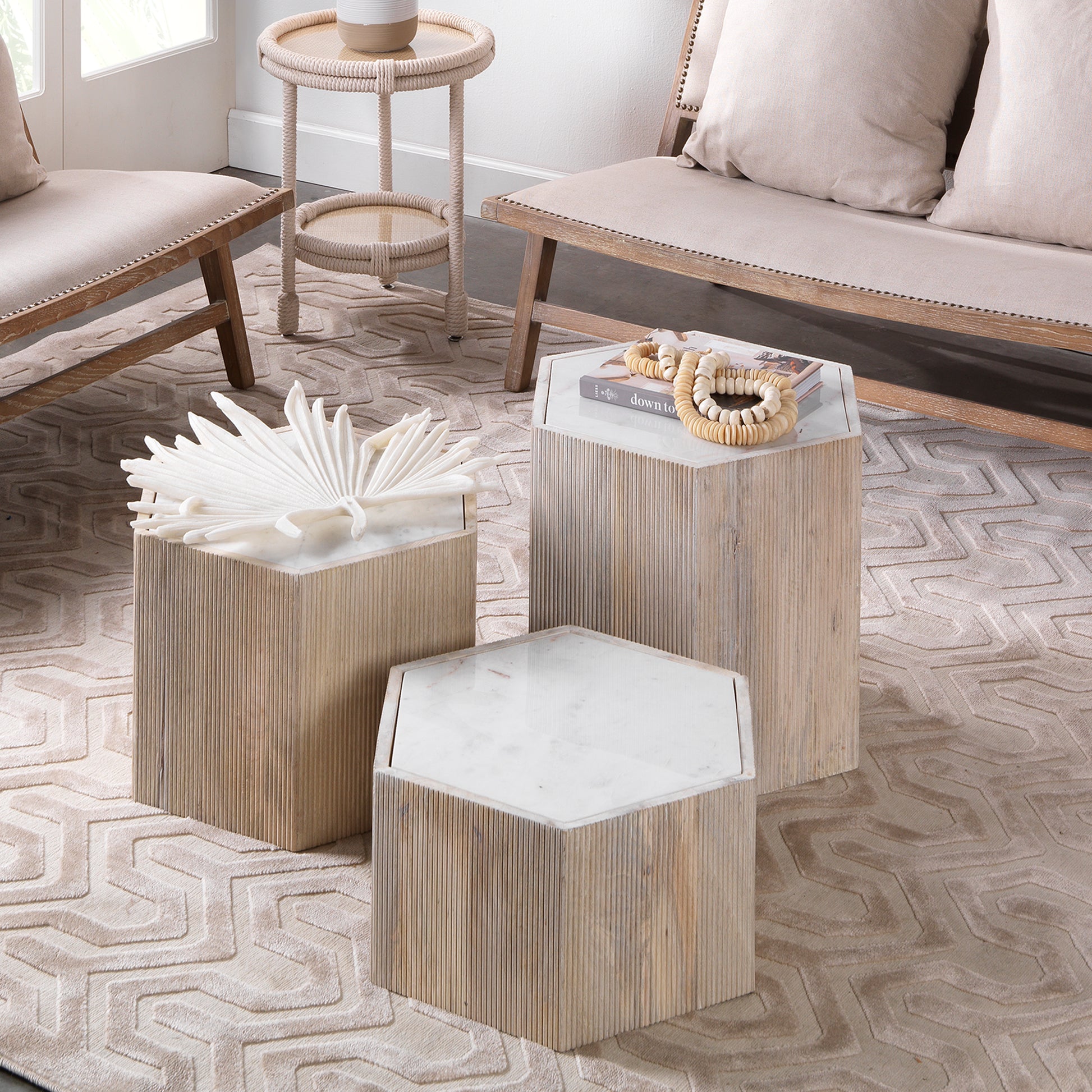 Argan Wood Hexagon Table by Jamie Young