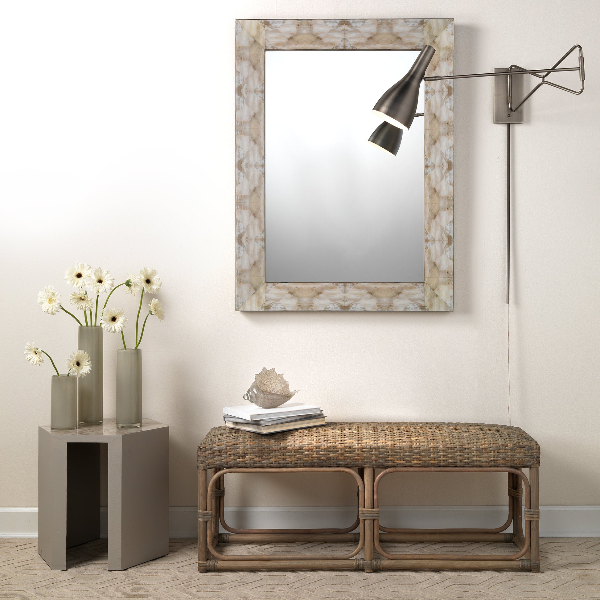 Avery Rattan Bench, Grey by Jamie Young