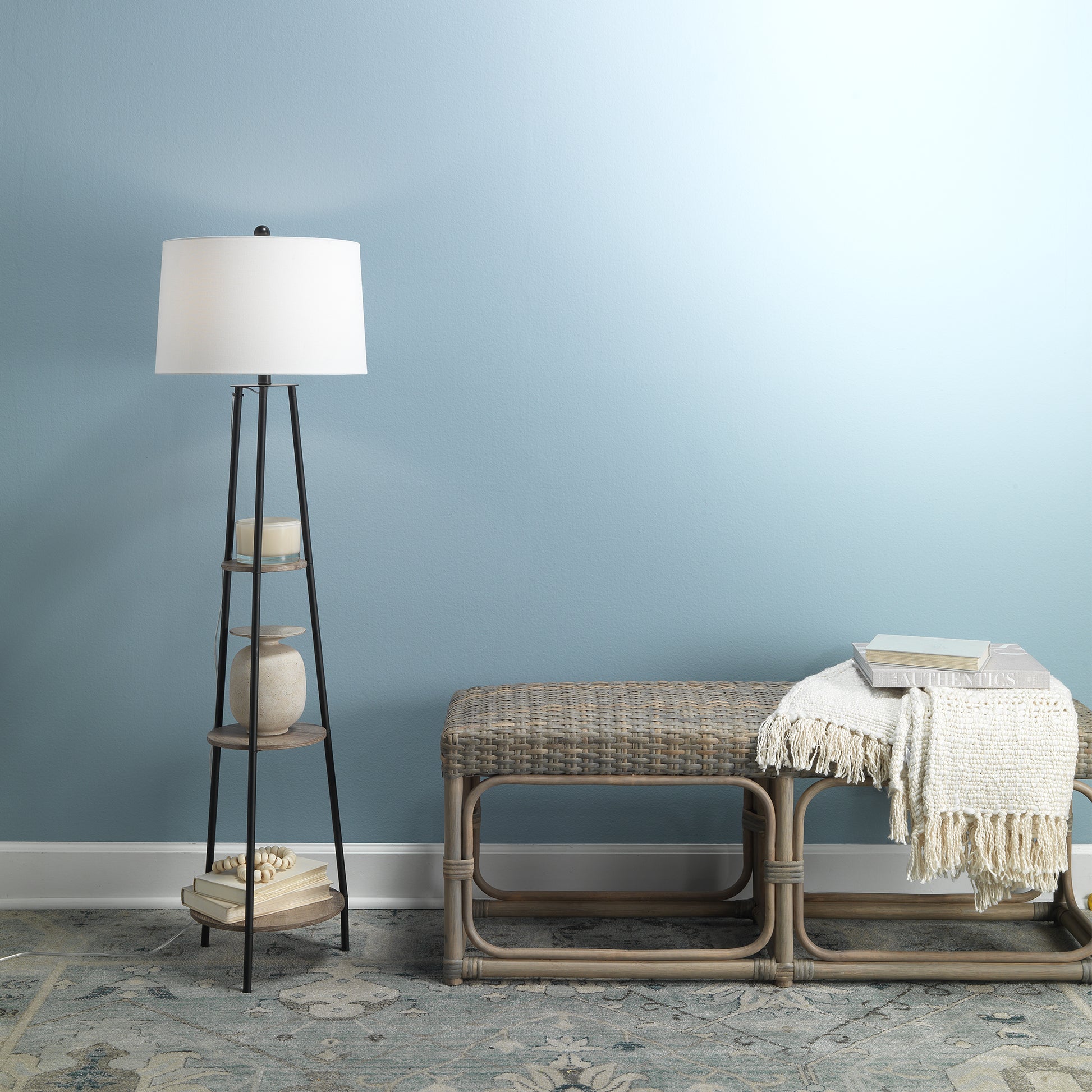 Avery Rattan Bench, Grey by Jamie Young
