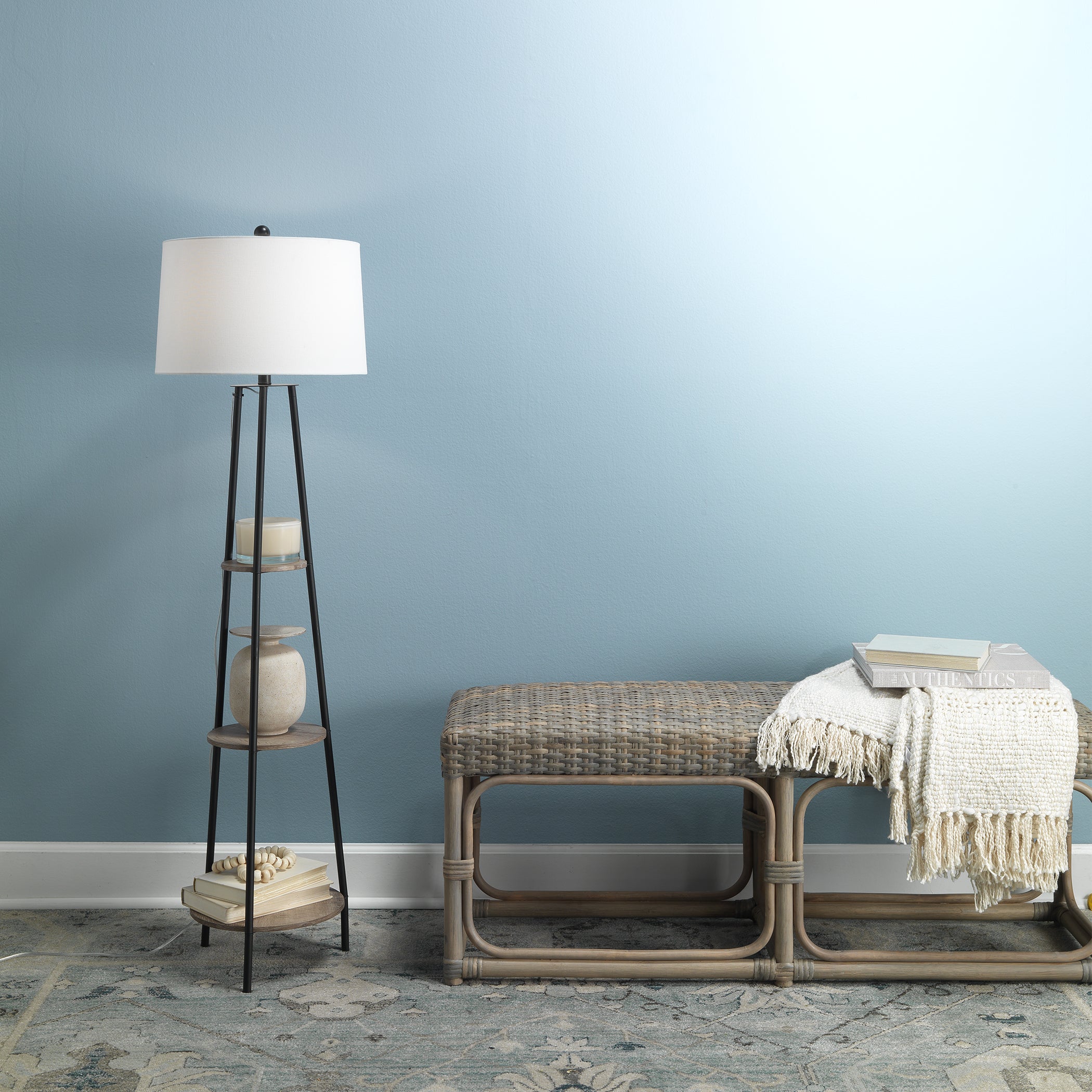 Avery Rattan Bench, Grey by Jamie Young