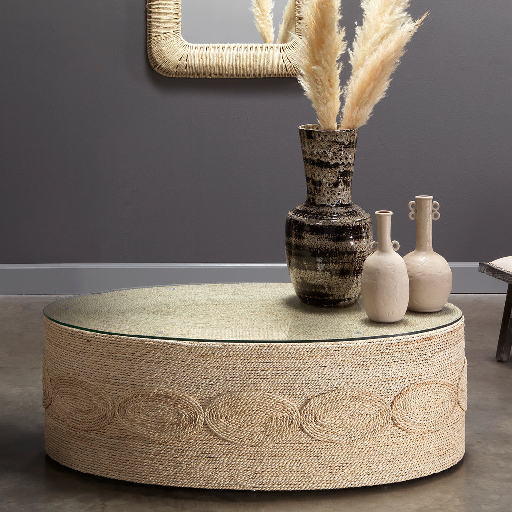 Barbados Oval Corn-Straw Coffee Table by Jamie Young