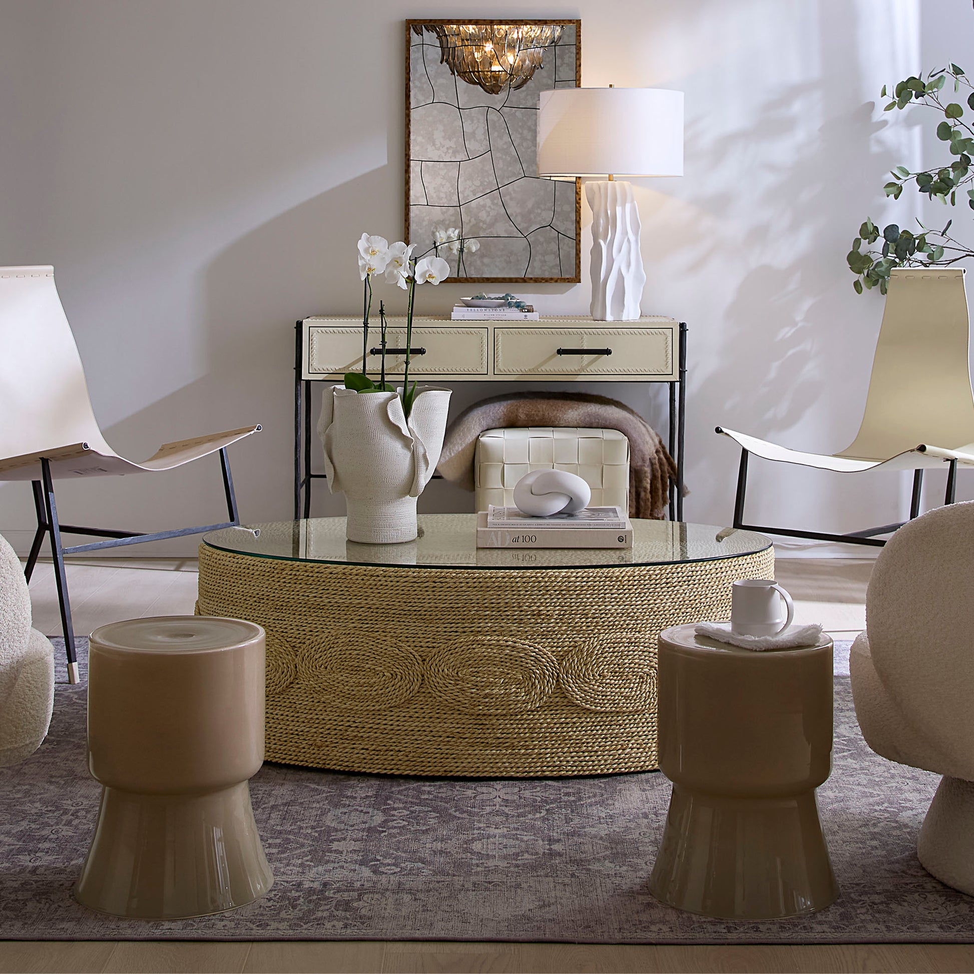 Barbados Oval Corn-Straw Coffee Table by Jamie Young