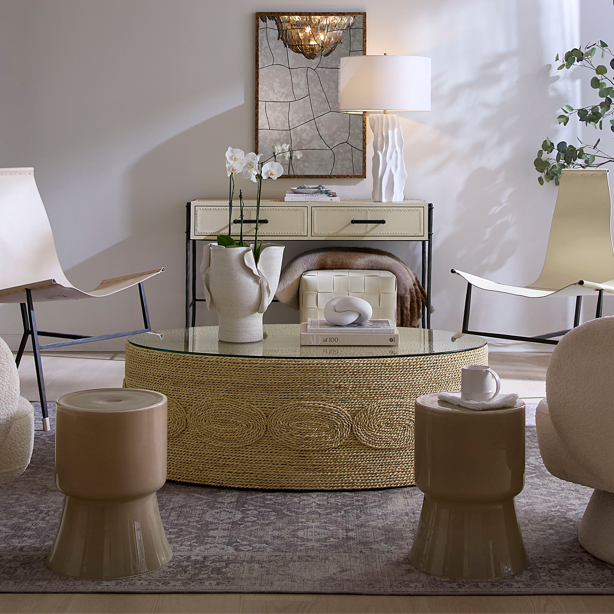 Barbados Oval Corn-Straw Coffee Table by Jamie Young