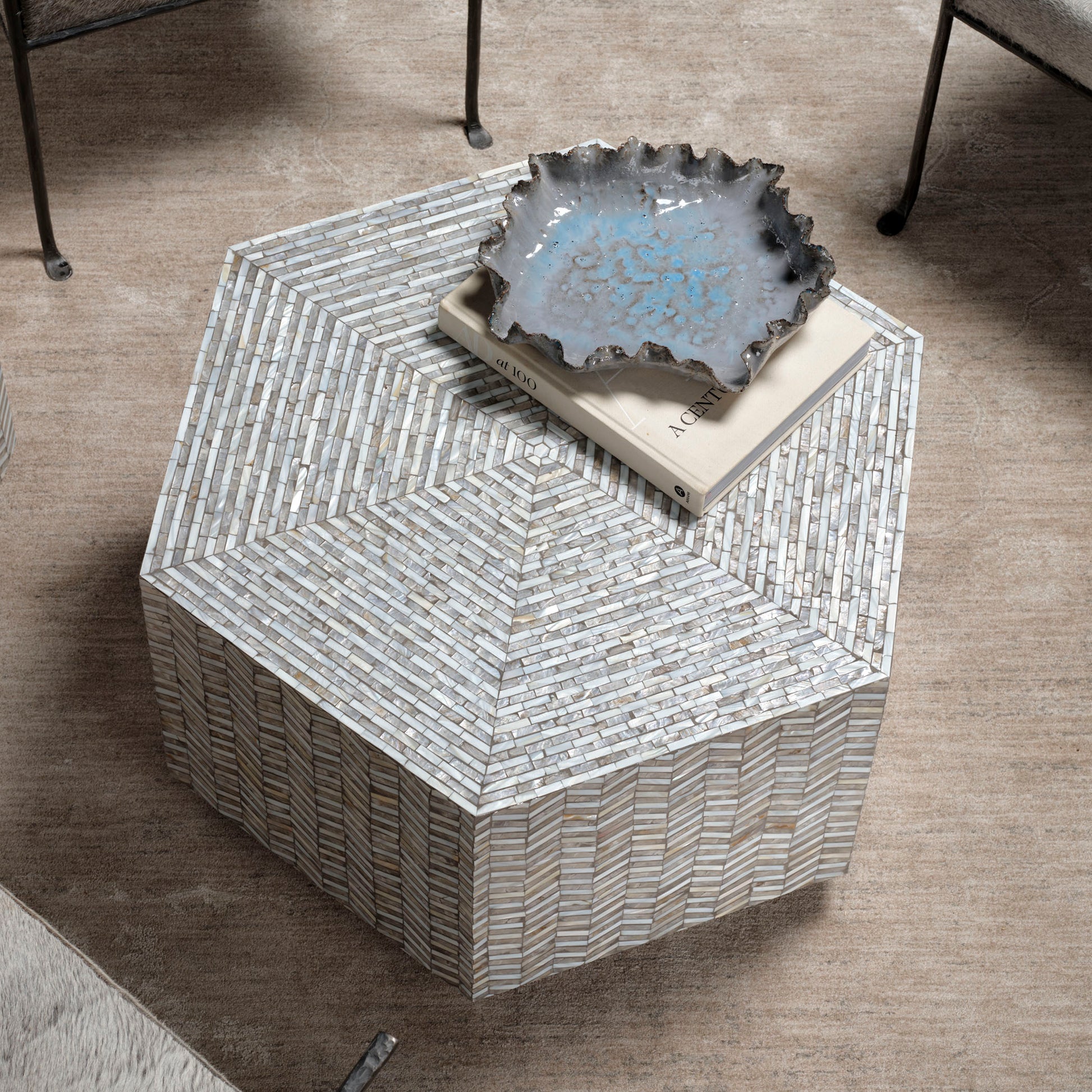 Brando Mother of Pearl Hexagon Coffee Table by Jamie Young