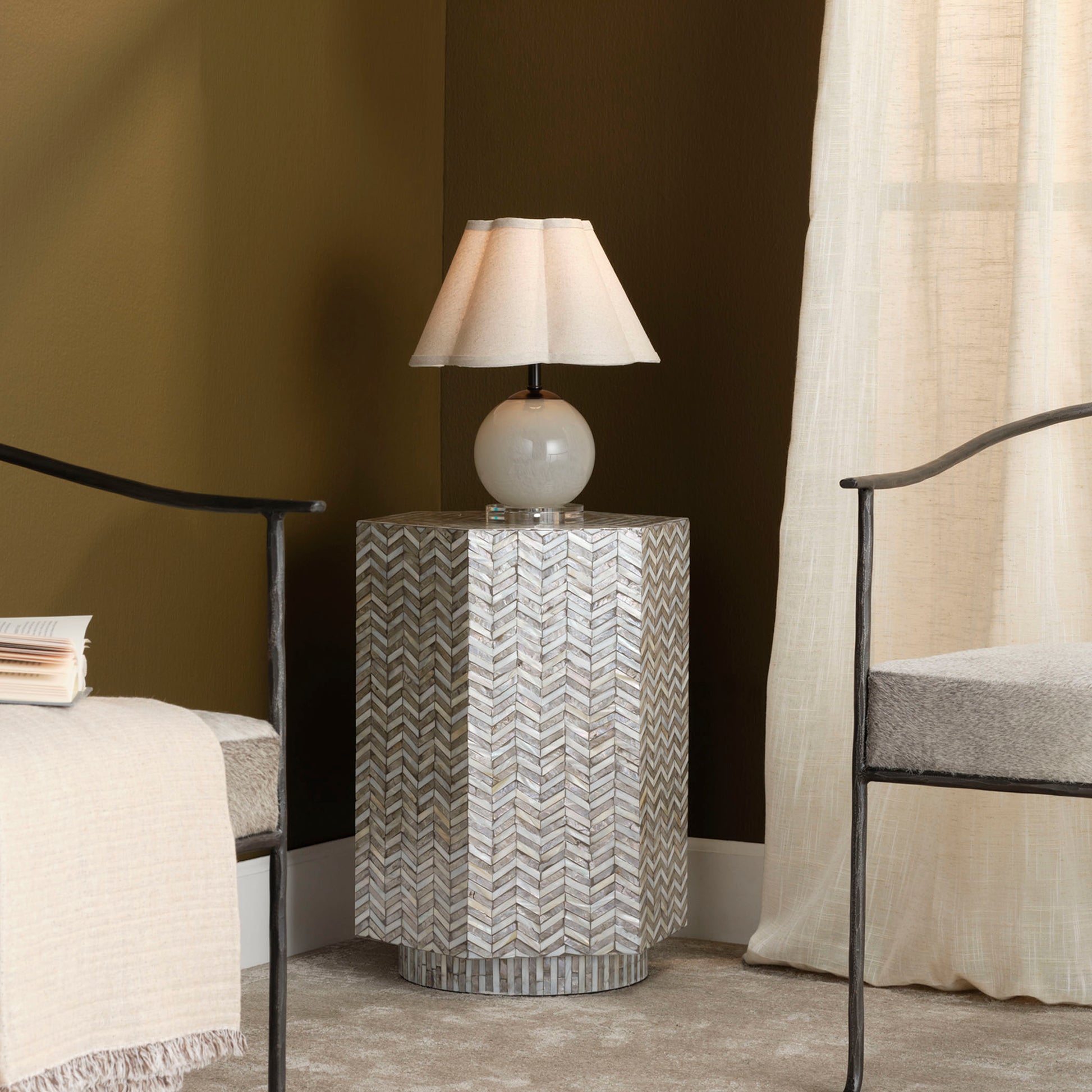 Brando Mother of Pearl Textured Hexagon Side Table by Jamie Young