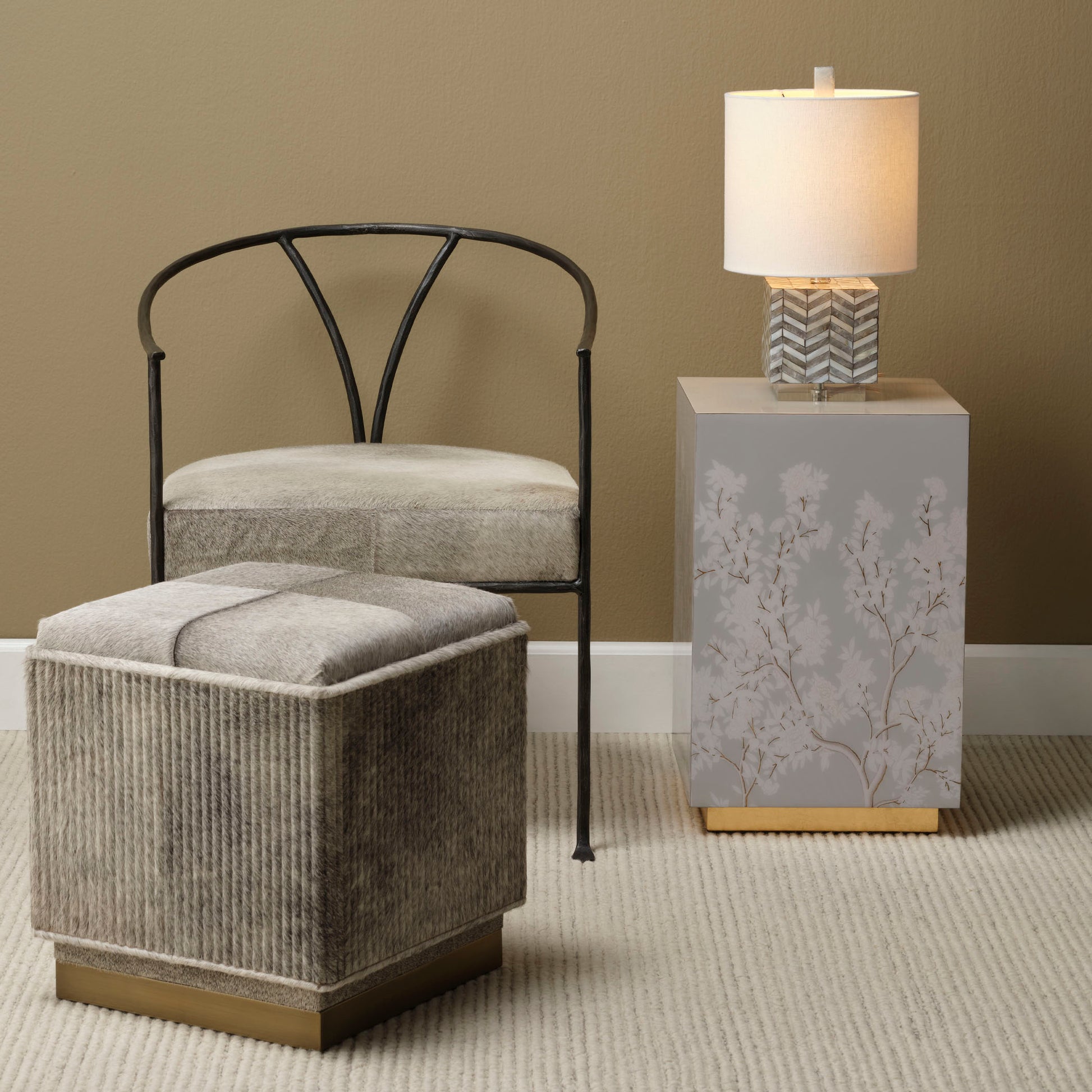 Easton Hide Ottoman by Jamie Young