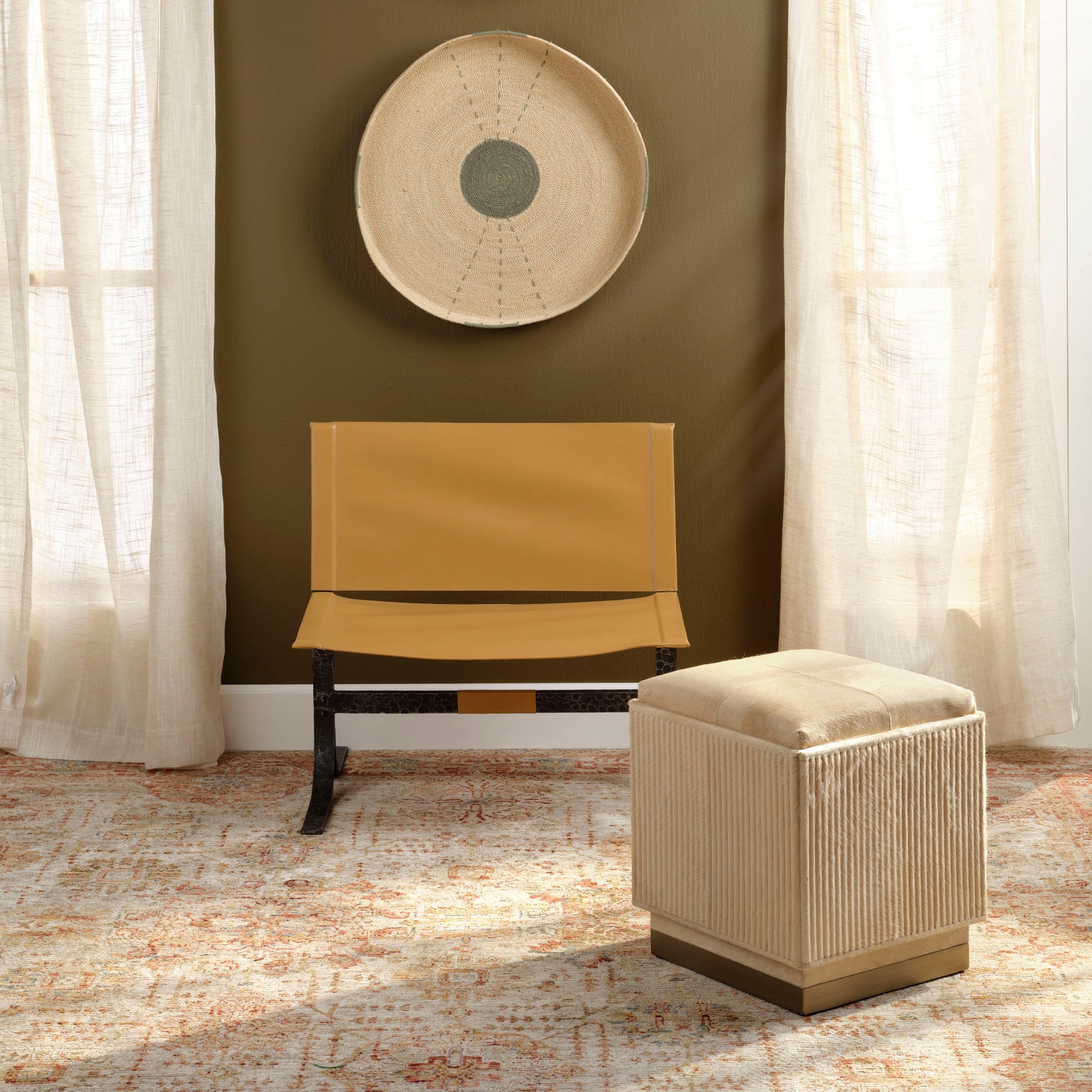 Easton Hide Ottoman by Jamie Young