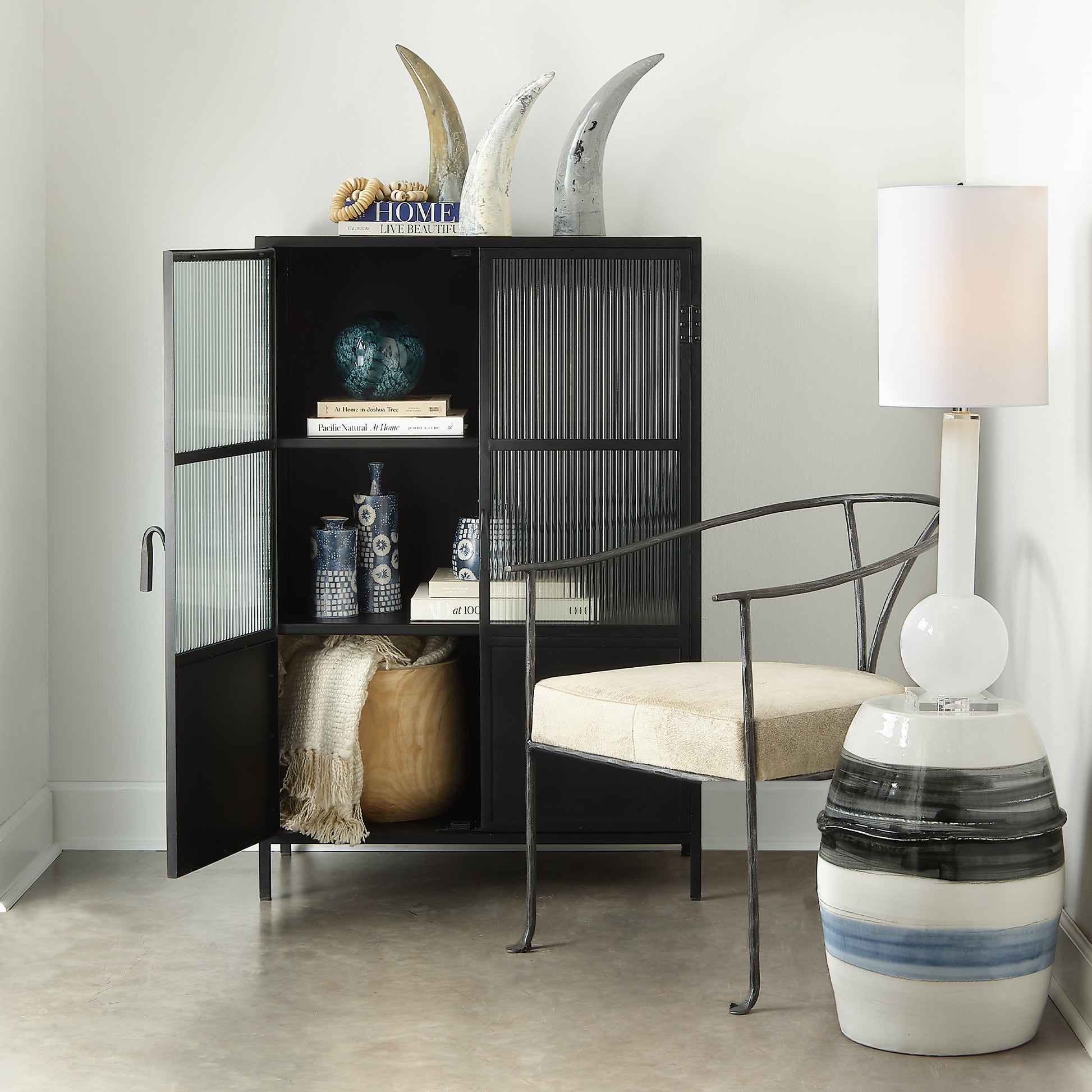 Horizon Striped Indoor/Outdoor Ceramic Side Table by Jamie Young