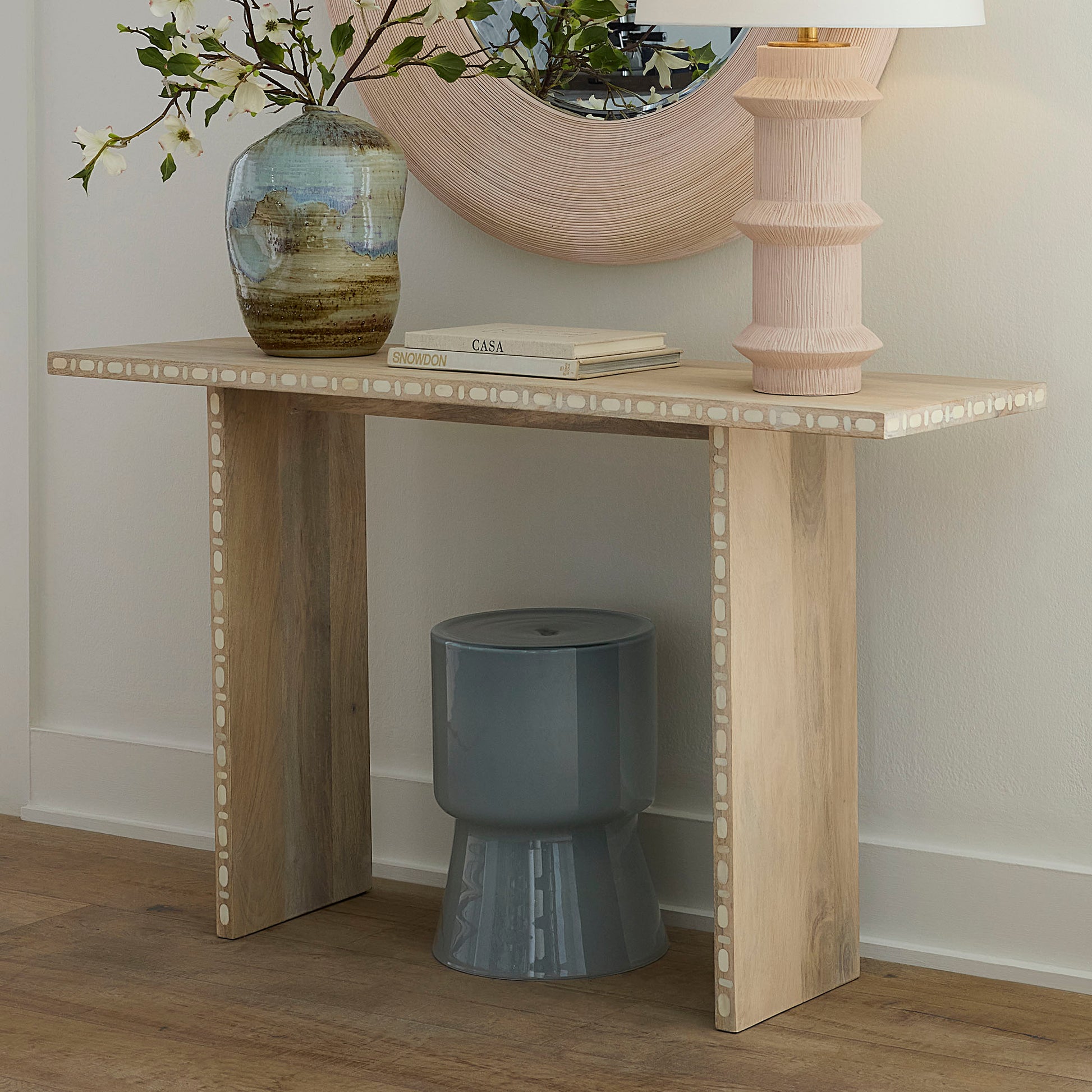 Huntington Garden Glass Stool, Blue by Jamie Young