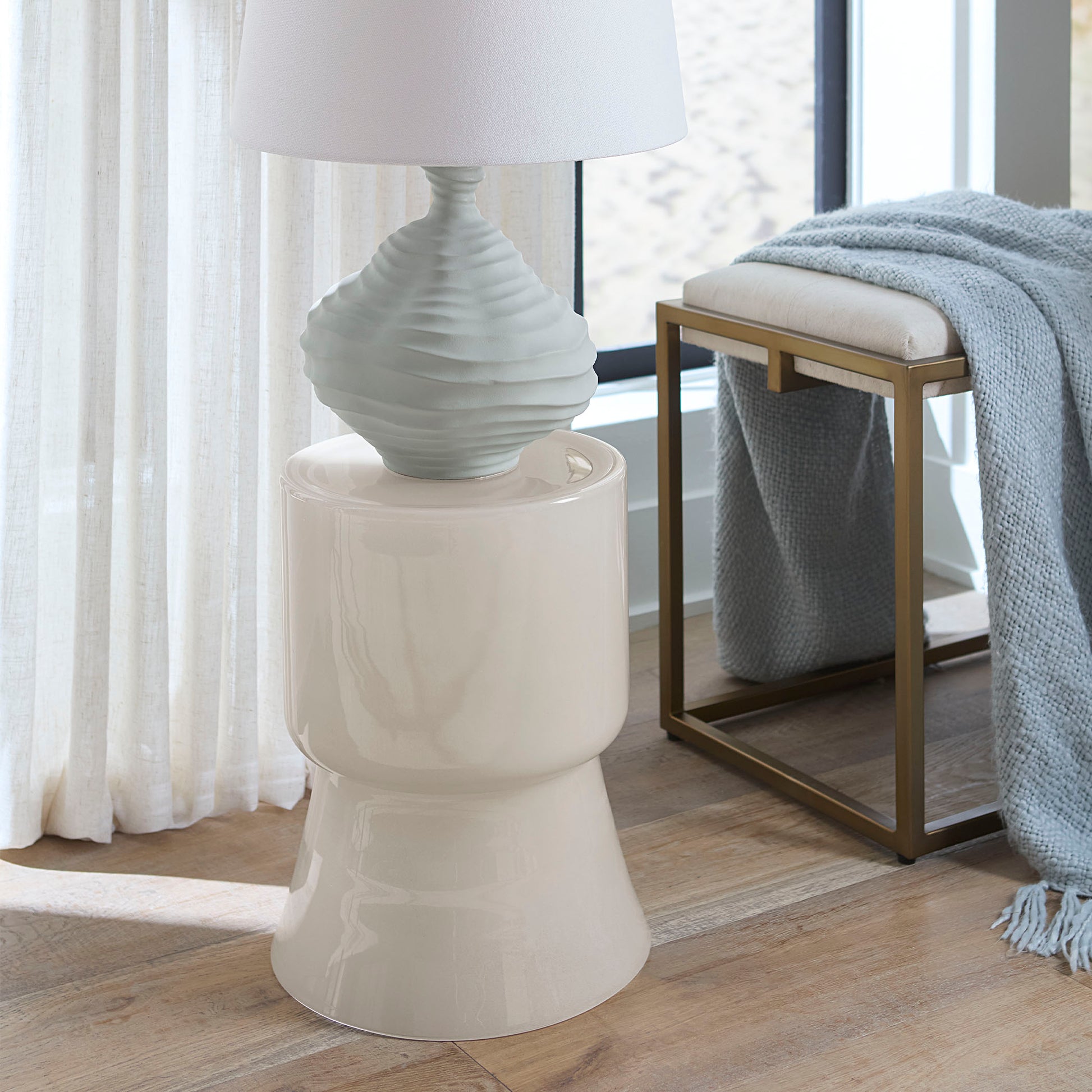Huntington Garden Glass Stool, Cream by Jamie Young