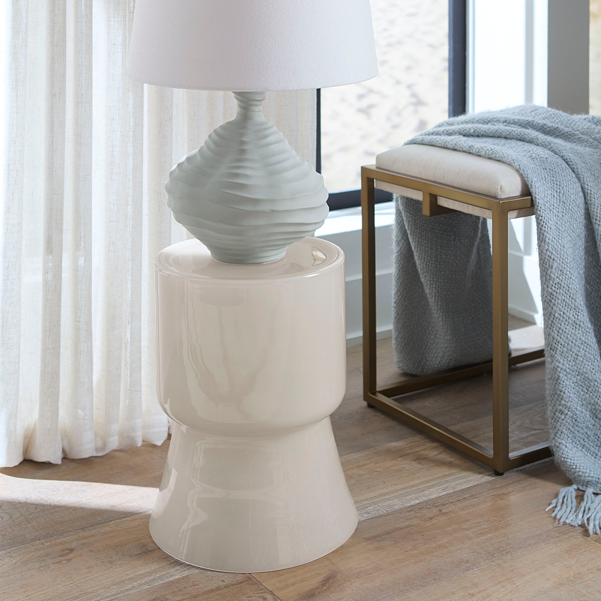 Huntington Garden Glass Stool, Cream by Jamie Young
