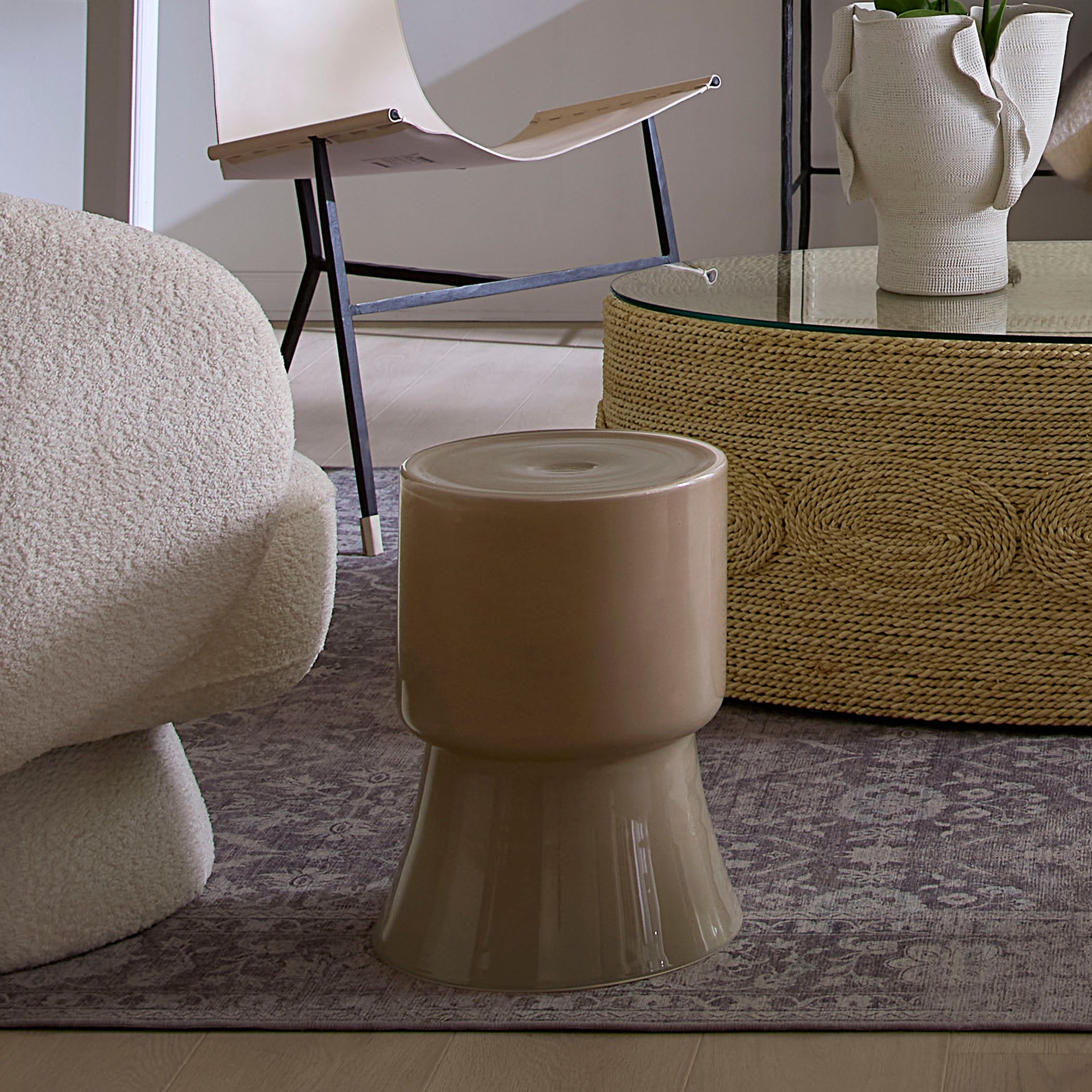 Huntington Garden Glass Stool, Taupe
