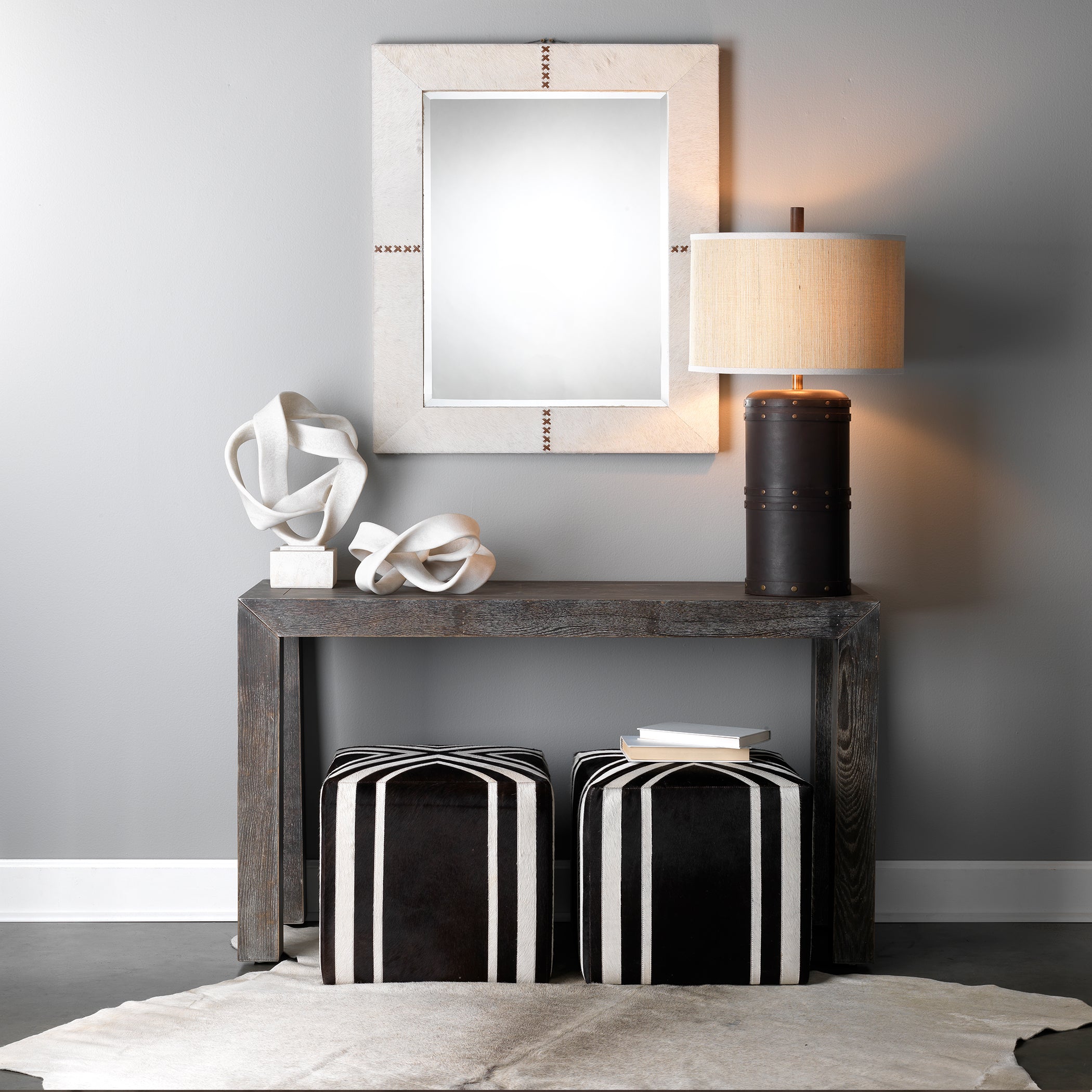 Nantucket Criss Cross Hide Ottoman by Jamie Young