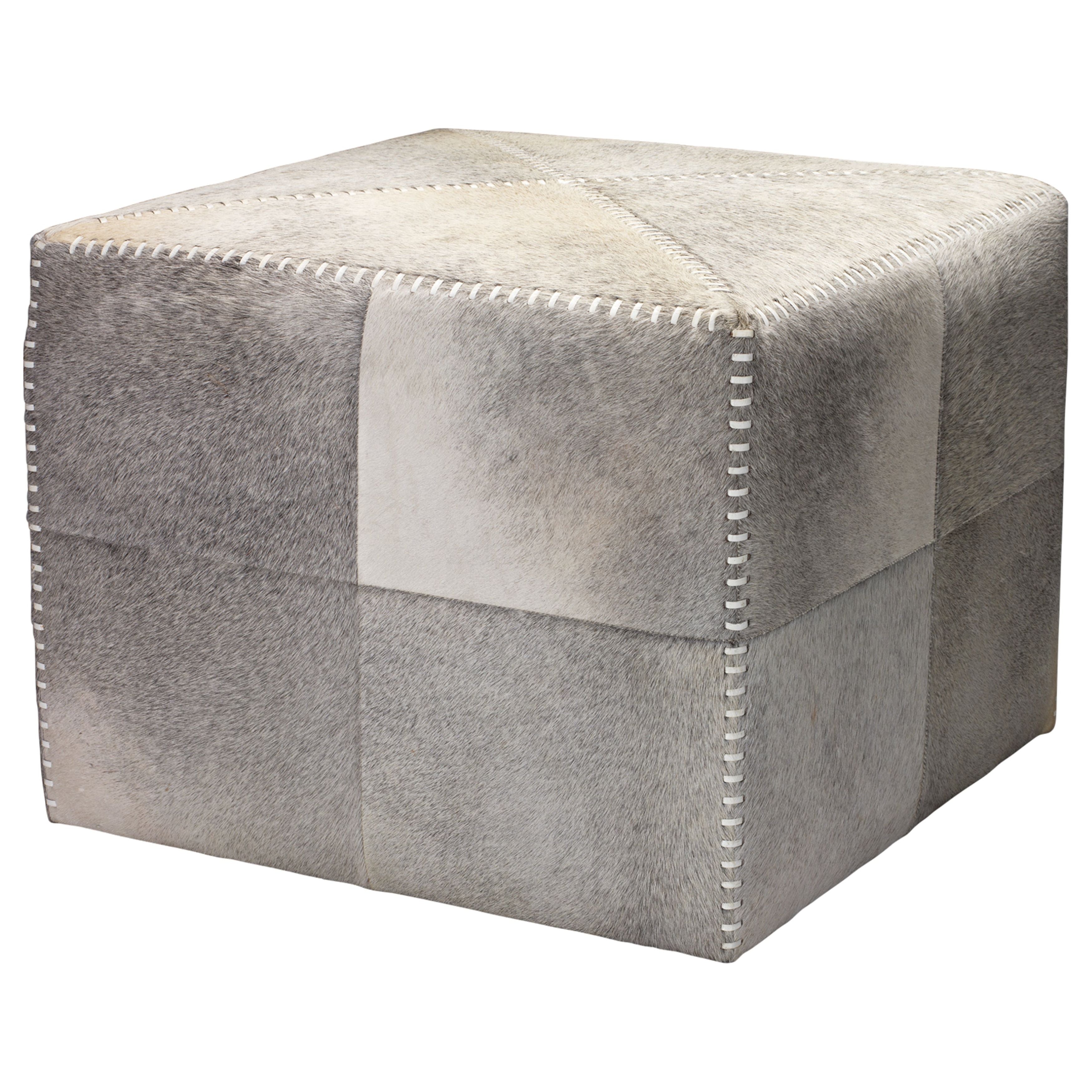 Grey Hair on Hide Ottoman Large by Jamie Young